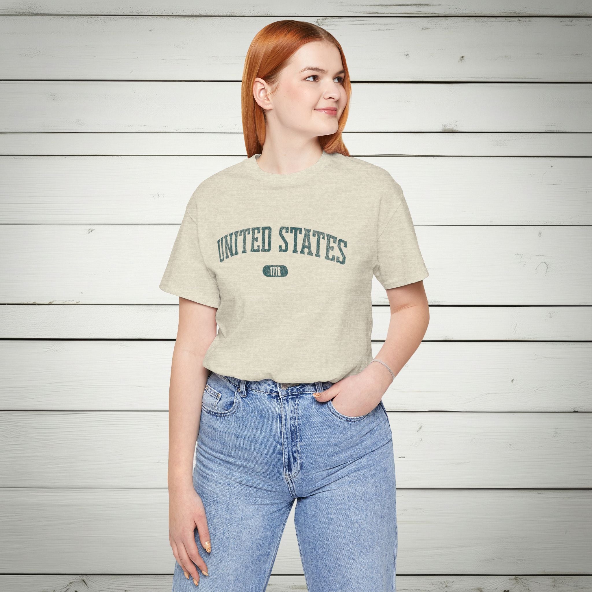 United States 1776 Vintage Collegiate Premium T-Shirt – Teal Graphic – Neutrals