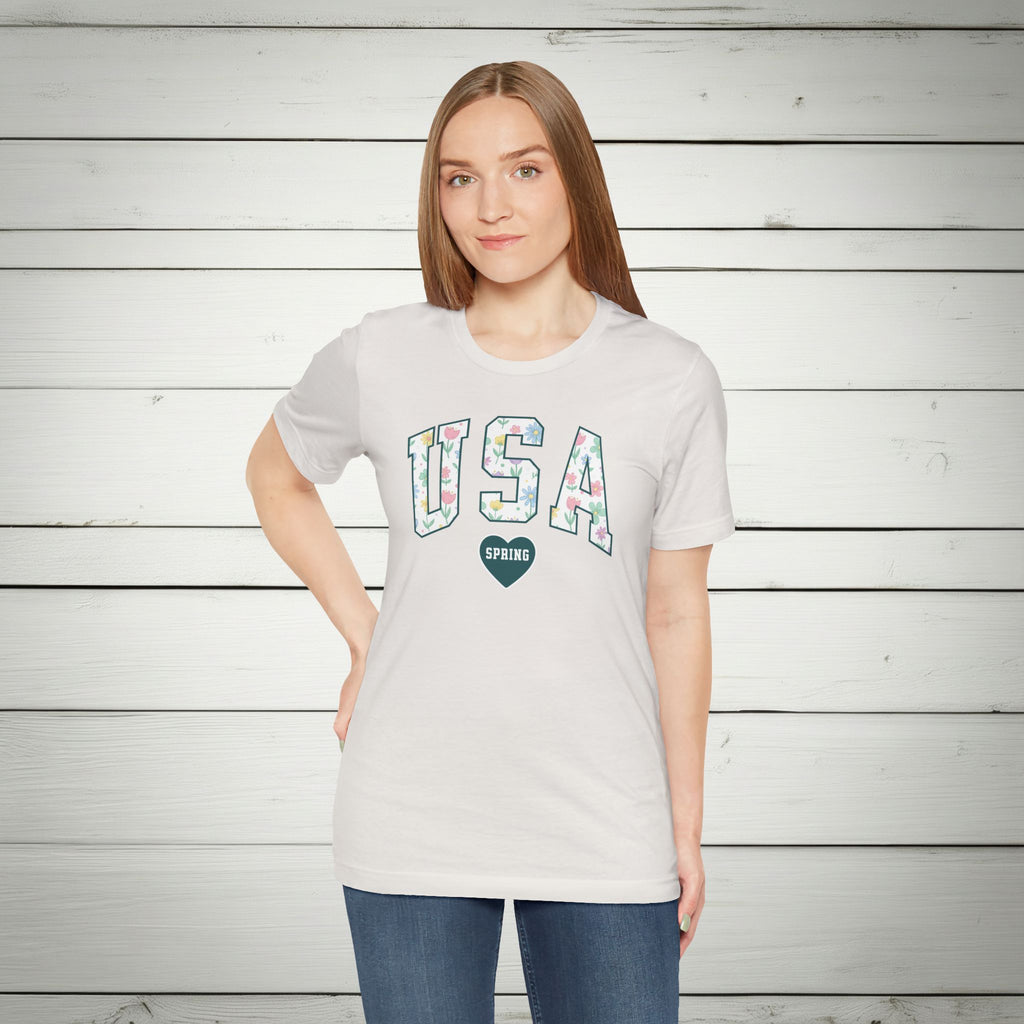 USA Love Spring Floral Varsity Graphic Tee – Transformative Teal