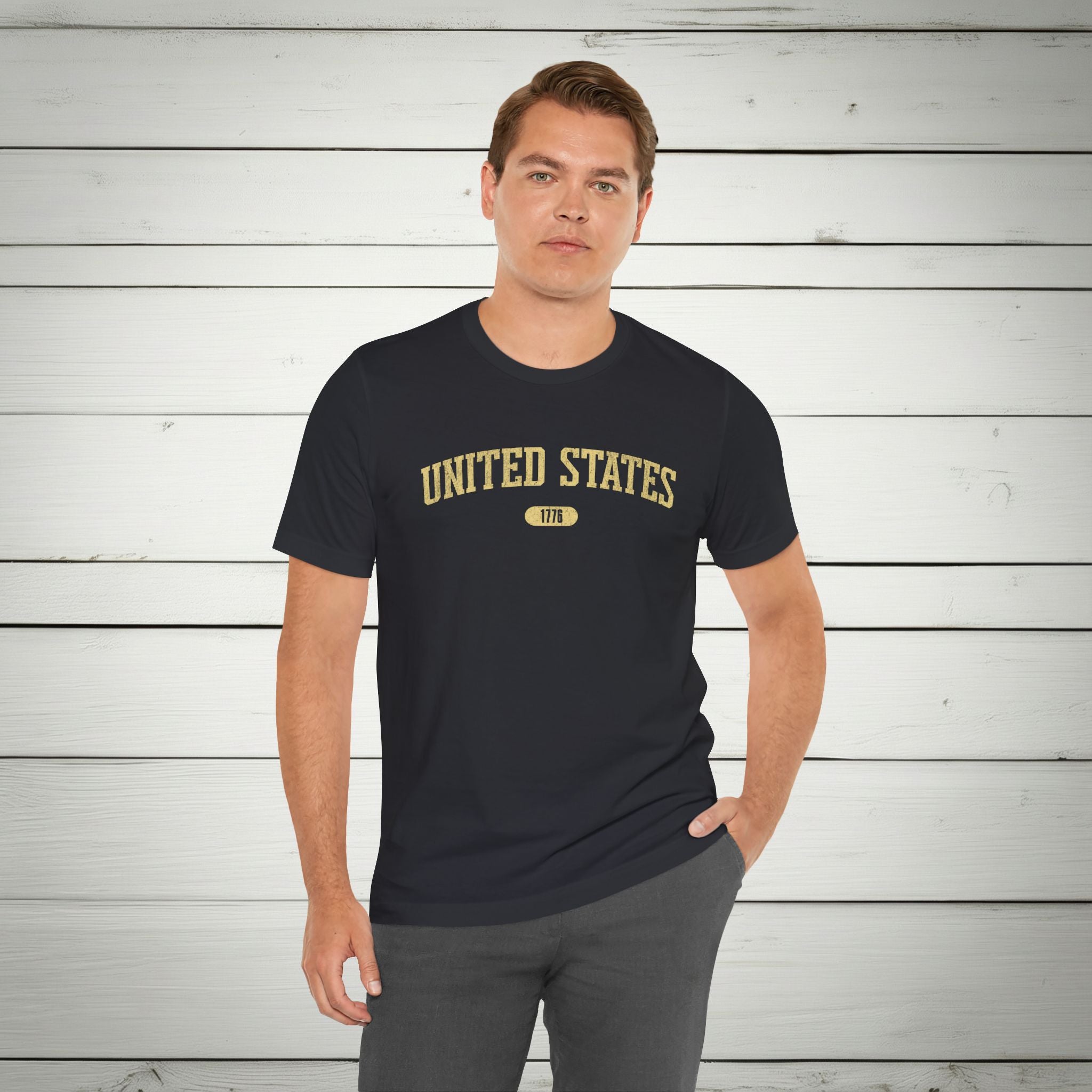 United States 1776 Vintage Collegiate Premium T-Shirt – Yellow Graphic – Neutrals