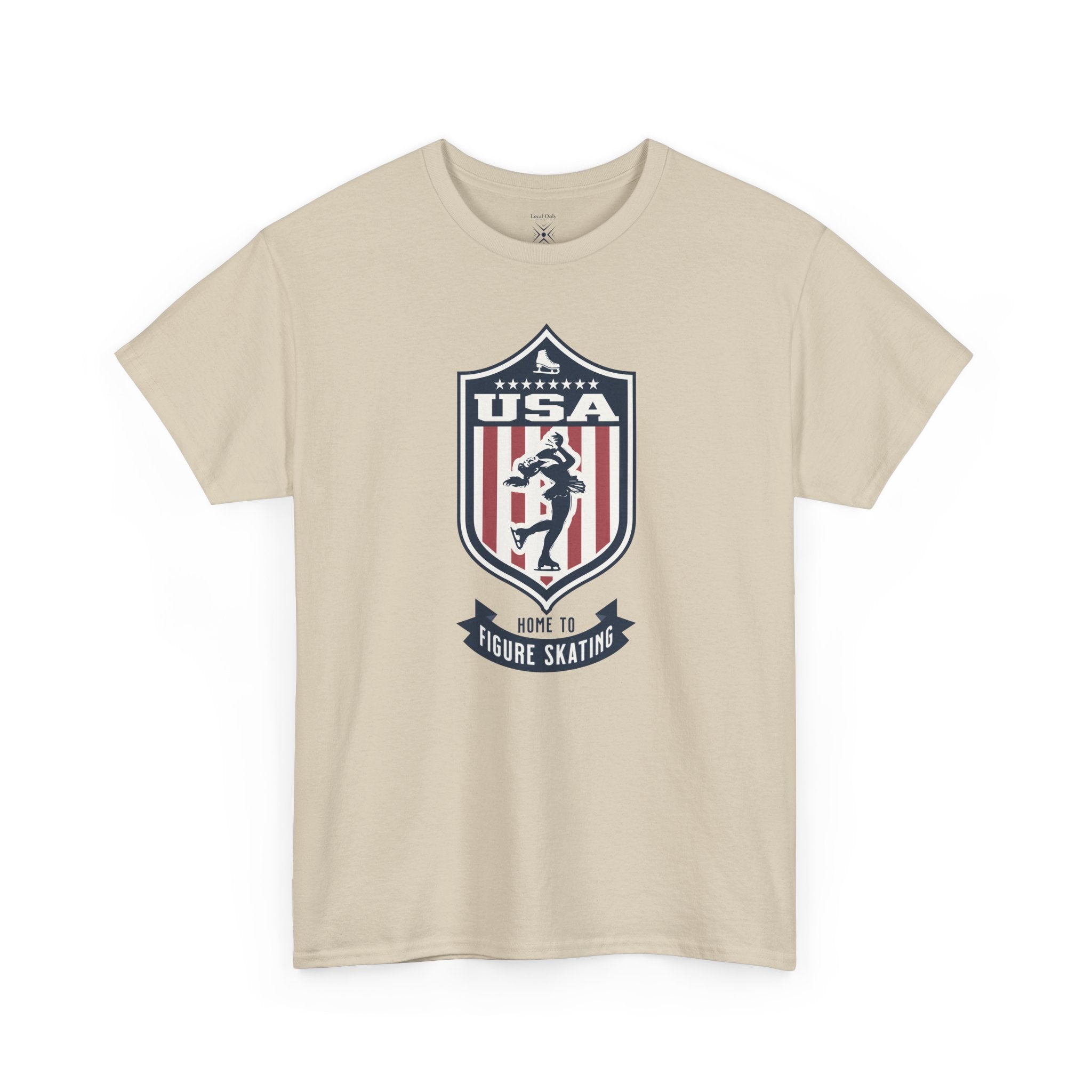USA Home To Figure Skating Vintage Athletic T-Shirt – Navy Red White Crest Graphic