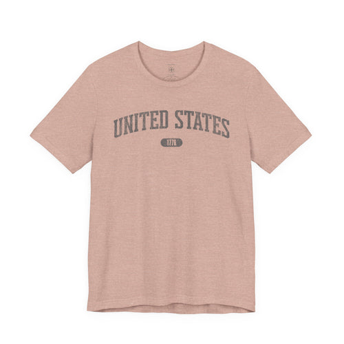 United States 1776 Vintage Collegiate Color Tee - Patriotic Distressed Grey Graphic T-Shirt