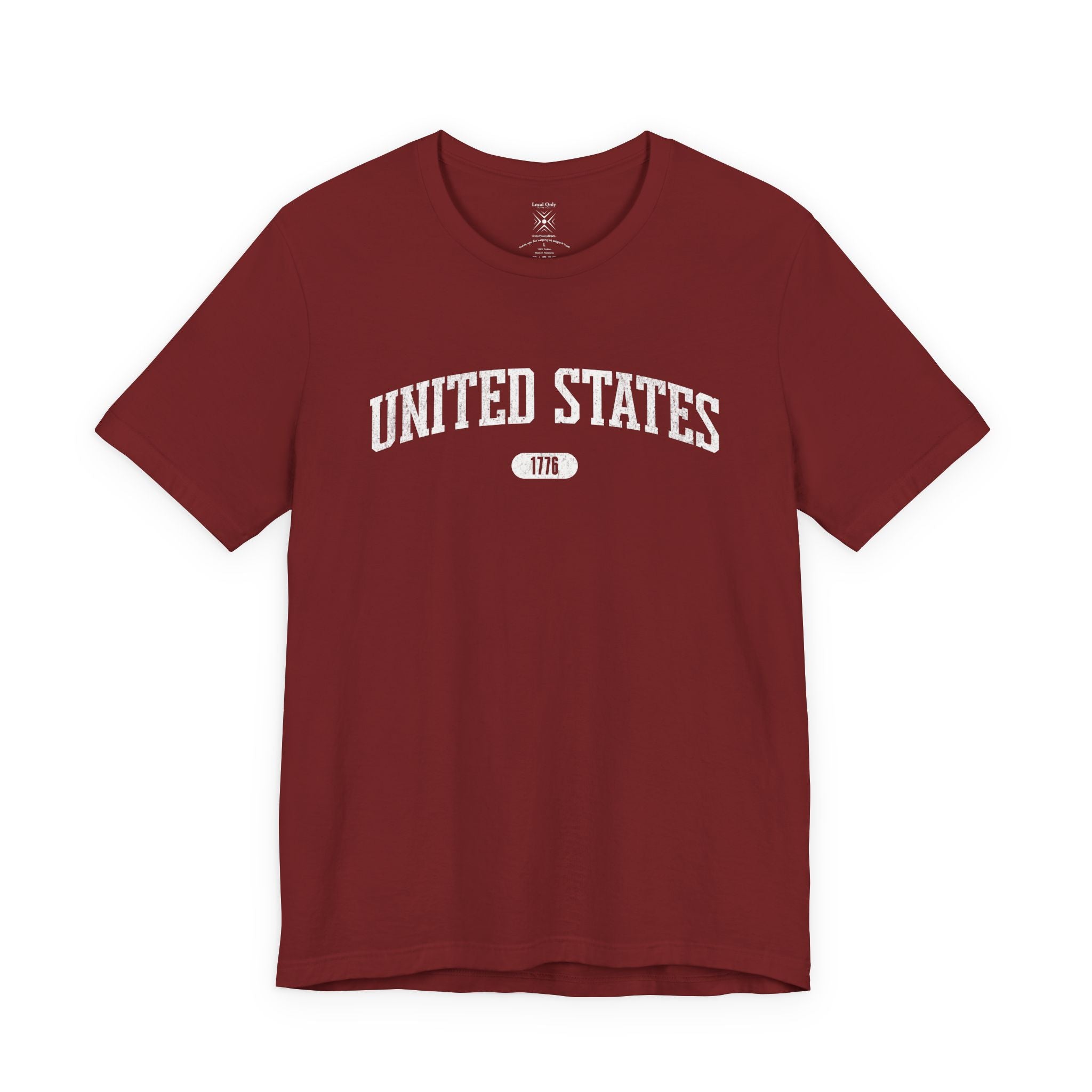 Cardinal t-shirt with 'UNITED STATES 1776' white collegiate text.
