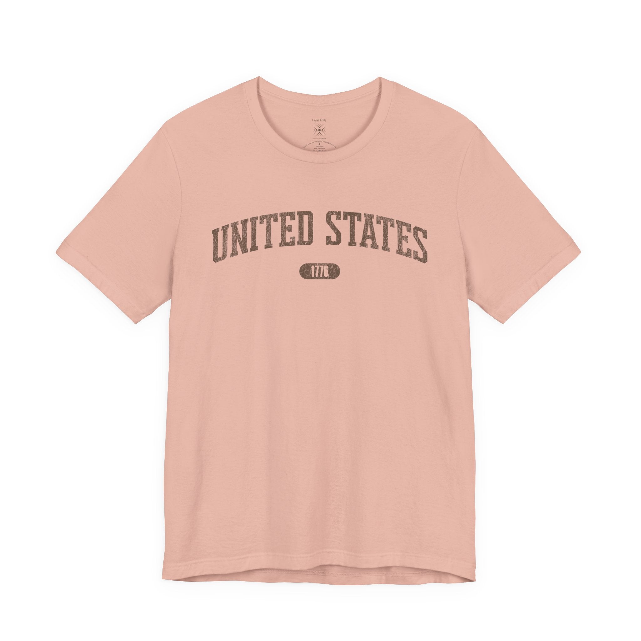 United States 1776 Vintage Collegiate T-Shirt – Brown Graphic – Colorful