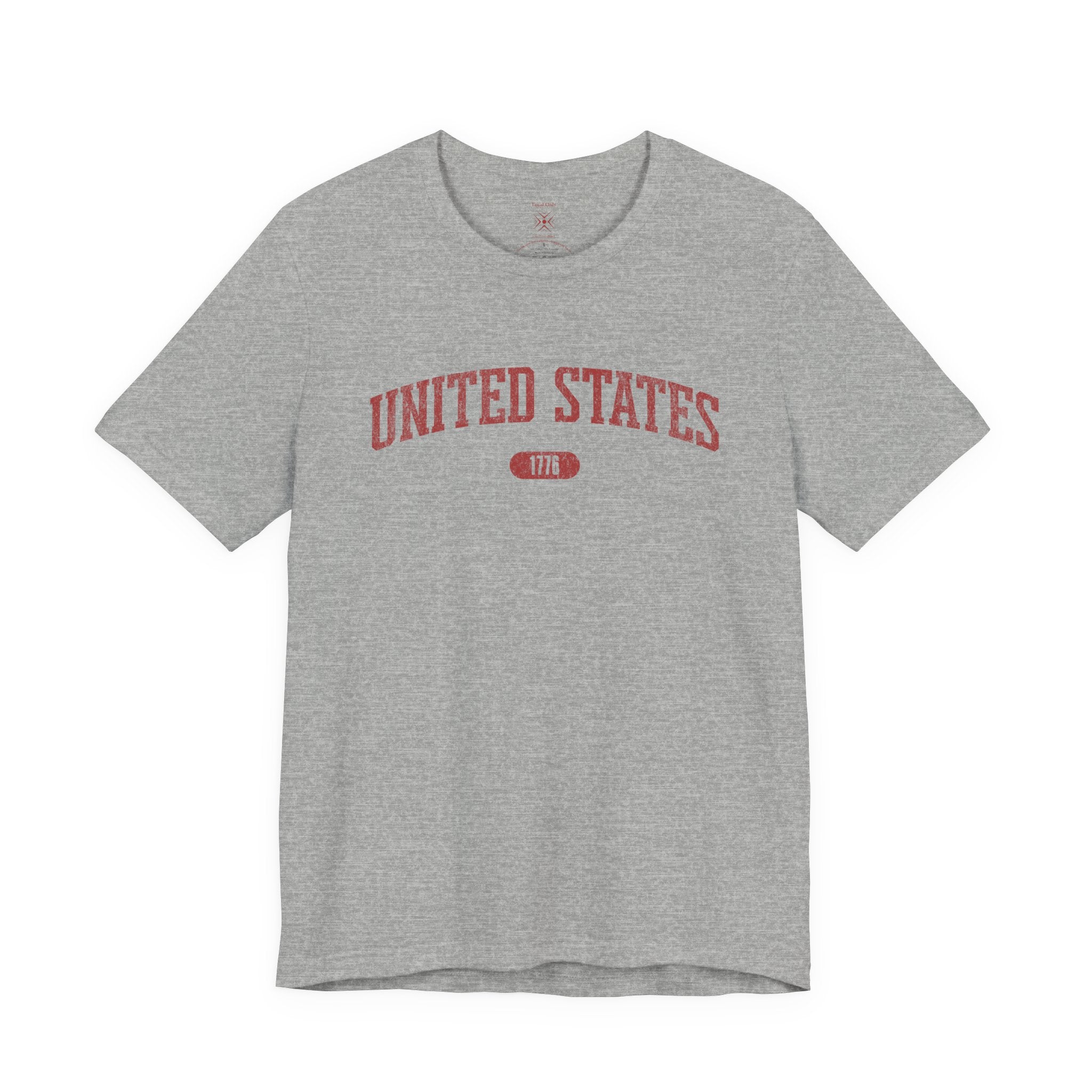 Athletic Heather t-shirt with 'UNITED STATES 1776' in red collegiate text.
