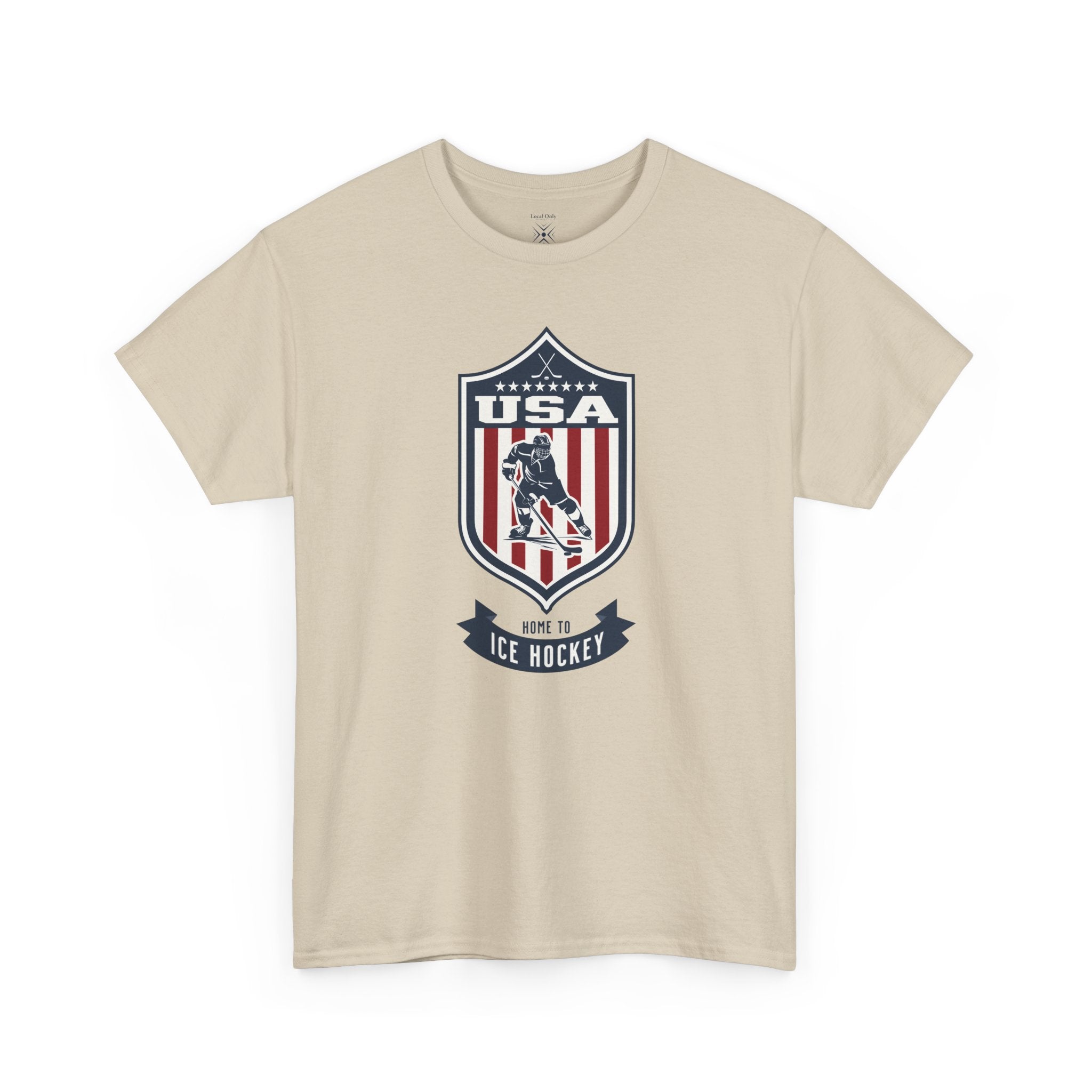 USA Home To Ice Hockey Vintage Athletic T-Shirt – Navy Red White Crest Graphic