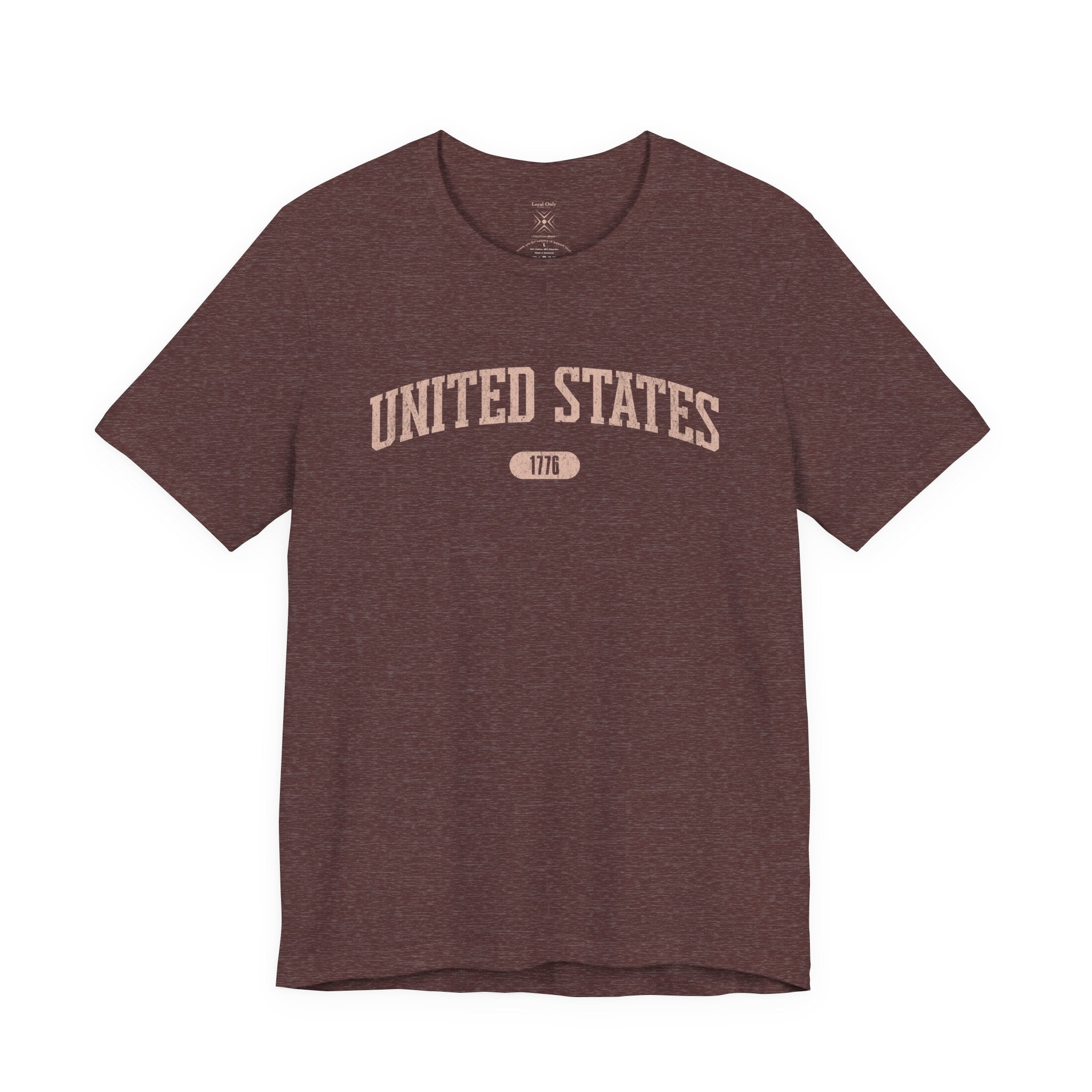 Heather Maroon t-shirt with 'UNITED STATES 1776' in transcendent pink collegiate text.