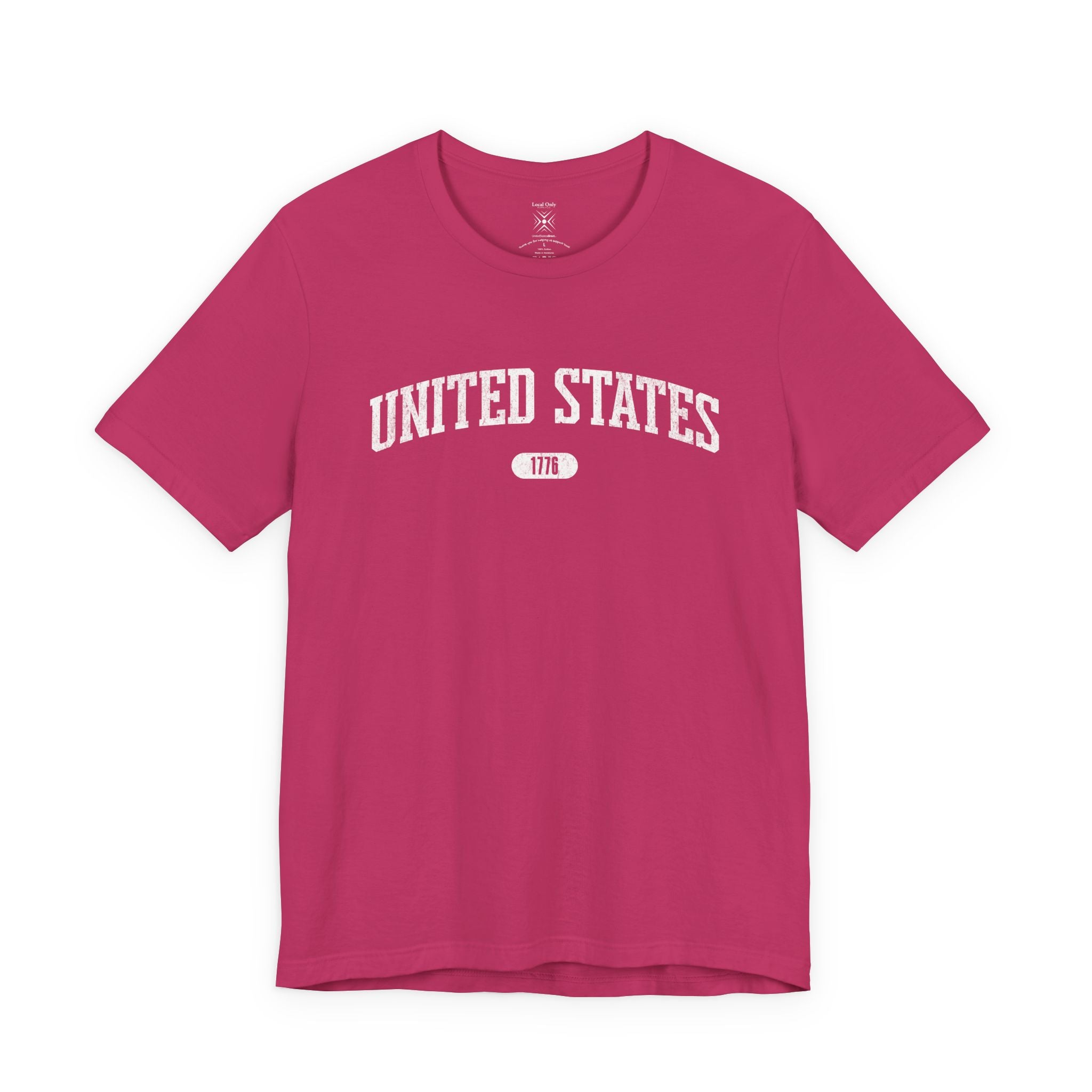 Berry t-shirt with 'UNITED STATES 1776' white collegiate text.