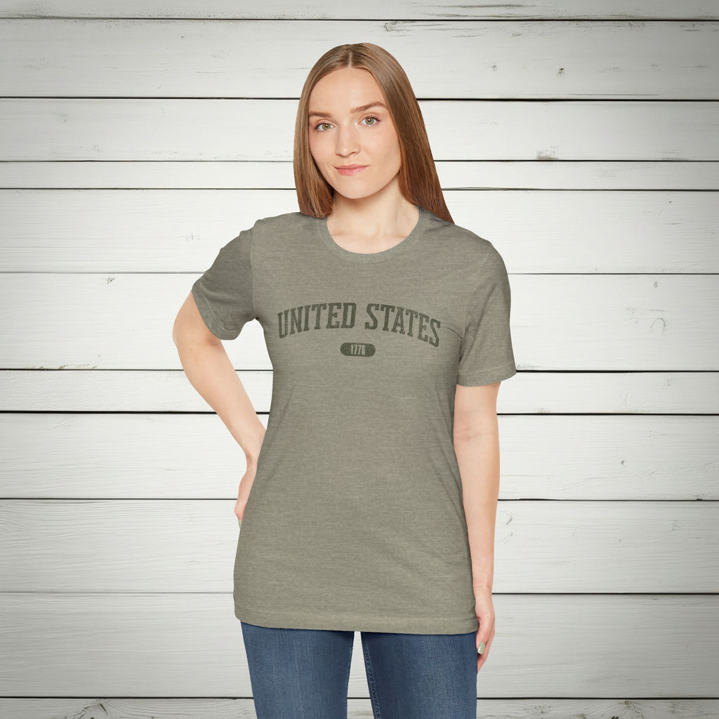 United States 1776 Vintage Collegiate Premium T-Shirt – Olive Graphic – Neutrals