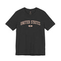 Dark Grey Heather t-shirt with 'UNITED STATES 1776' in transcendent pink collegiate text.