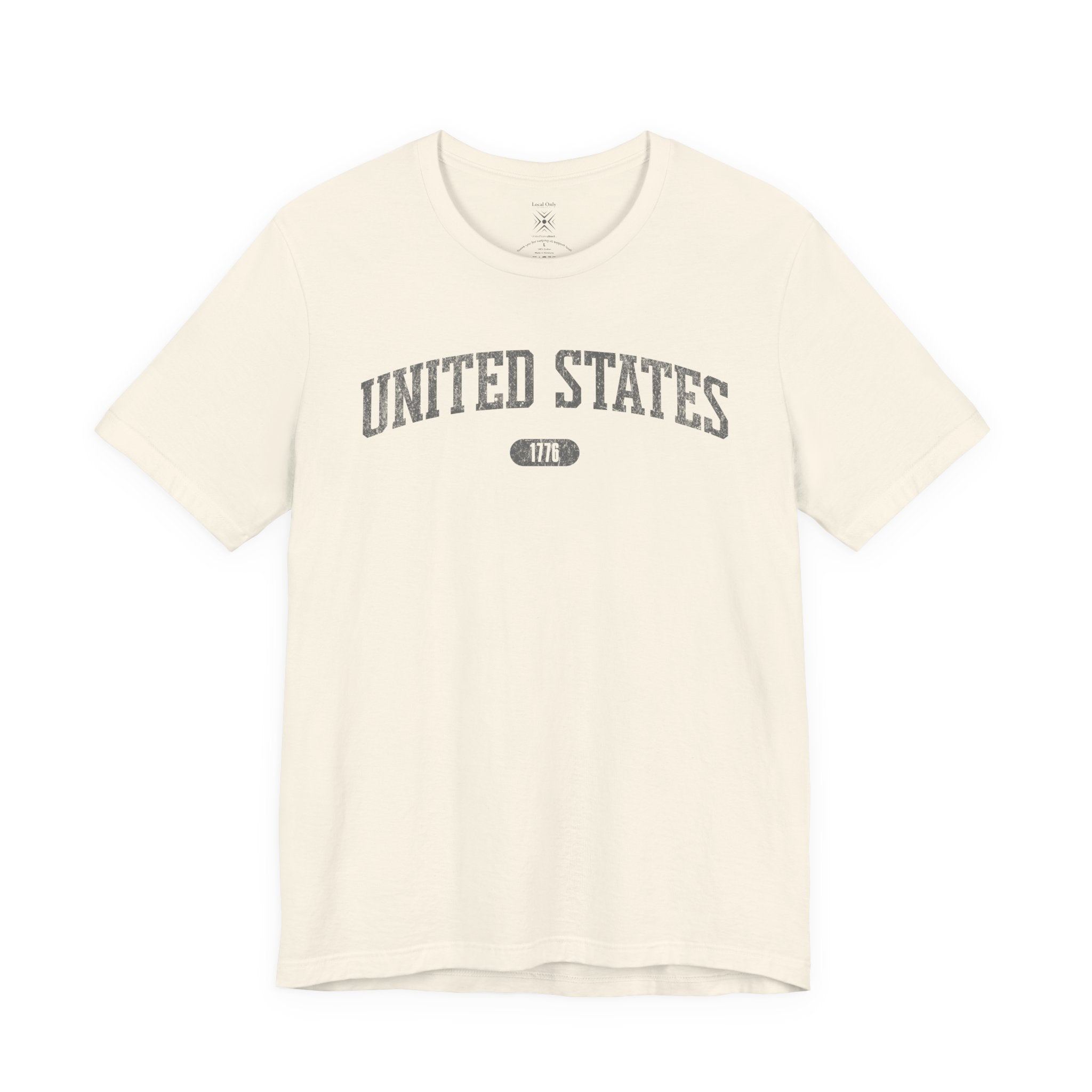 Natural t-shirt with 'UNITED STATES 1776' in gray collegiate text.