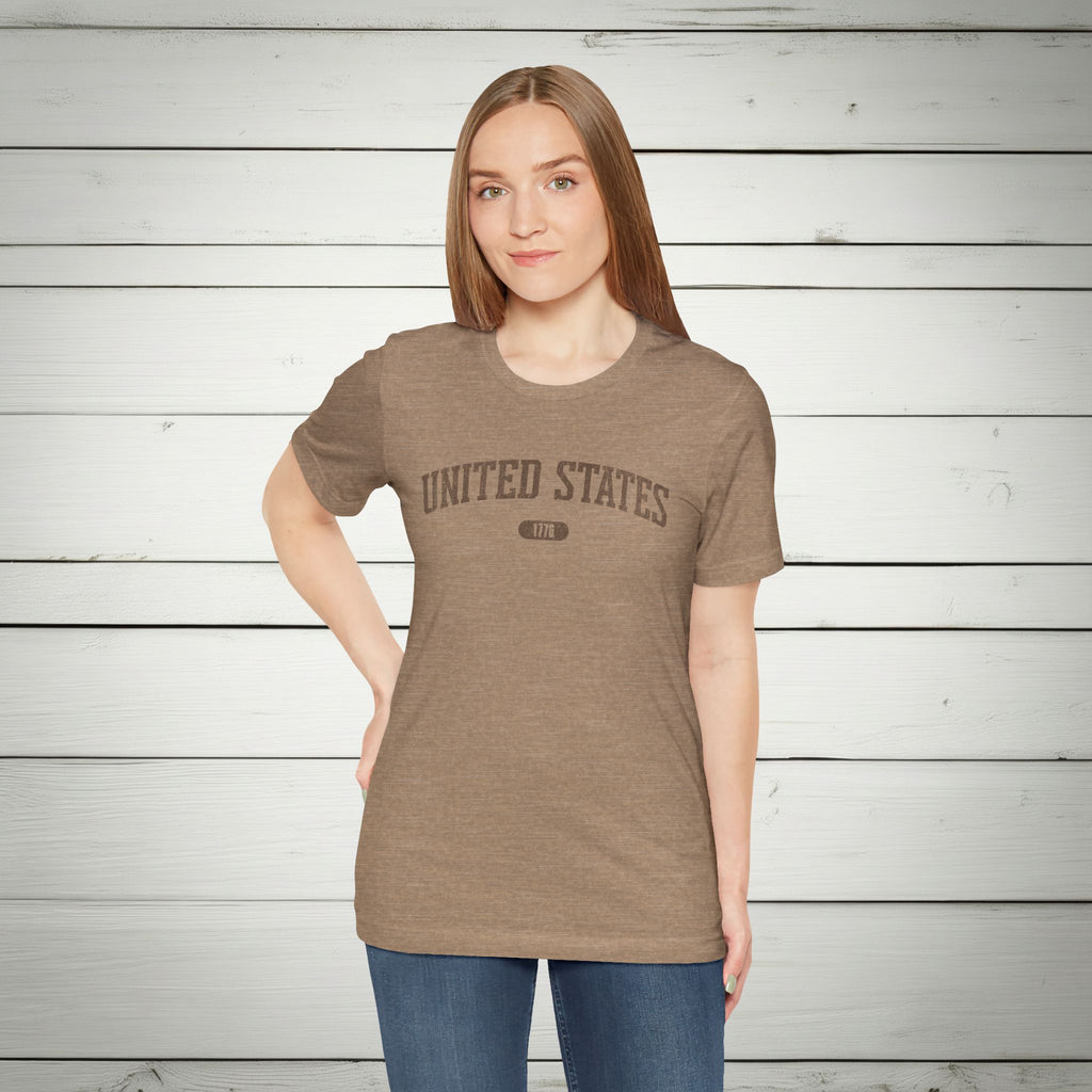 United States 1776 Vintage Collegiate Premium T-Shirt – Brown Graphic – Neutrals