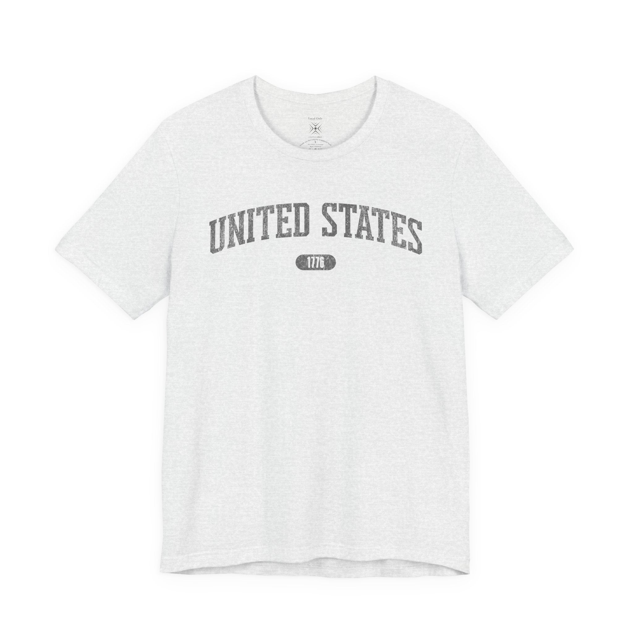 Ash t-shirt with 'UNITED STATES 1776' in gray collegiate text.
