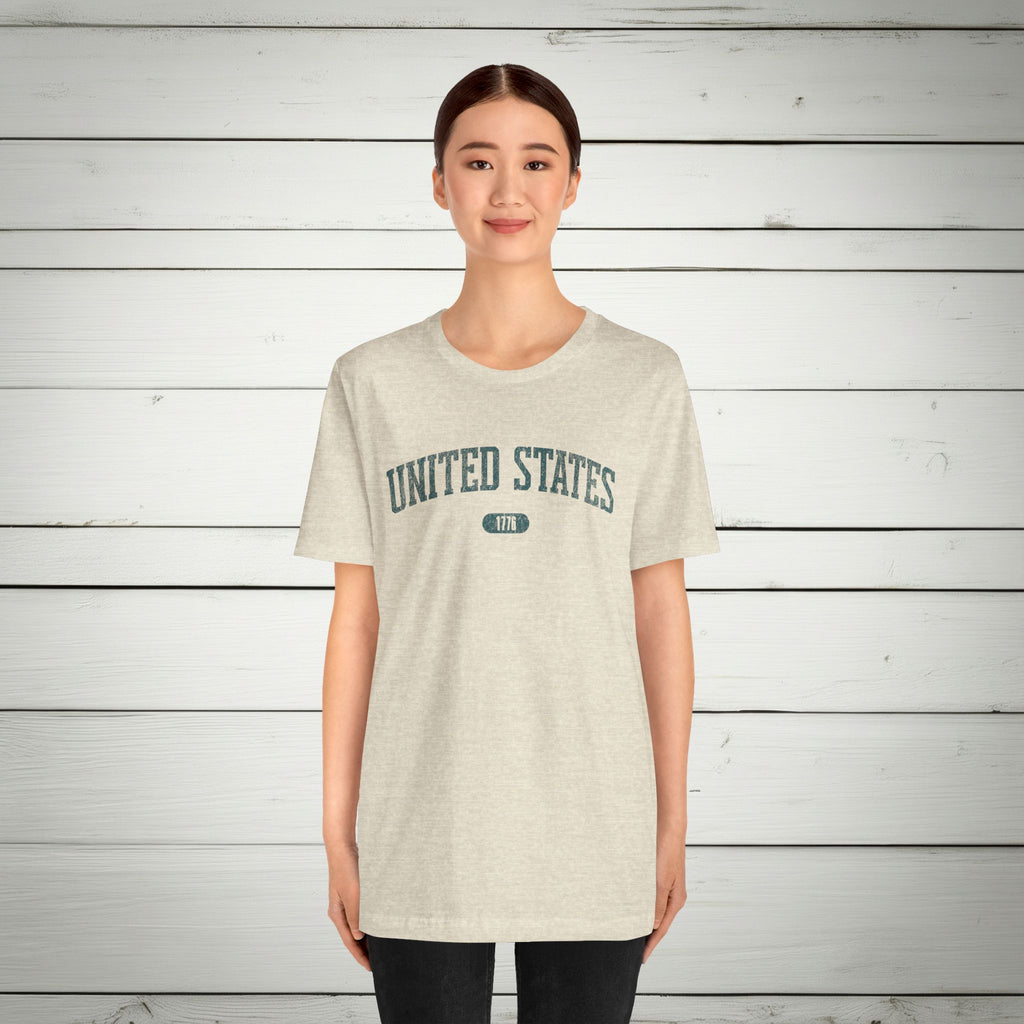 United States 1776 Vintage Collegiate Premium T-Shirt – Teal Graphic – Neutrals