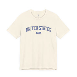 Natural t-shirt with 'UNITED STATES 1776' in blue collegiate text.