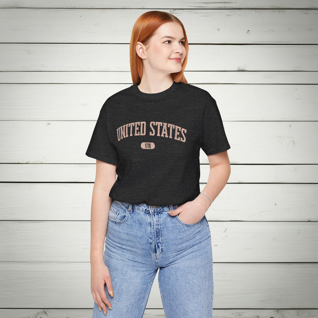 United States 1776 Vintage Collegiate Premium T-Shirt – Pink Graphic – Neutrals