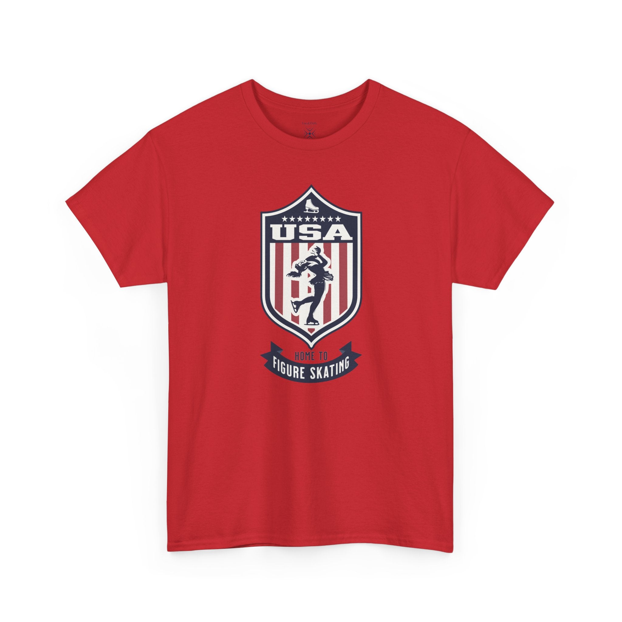 USA Home To Figure Skating Vintage Athletic T-Shirt – Navy Red White Crest Graphic