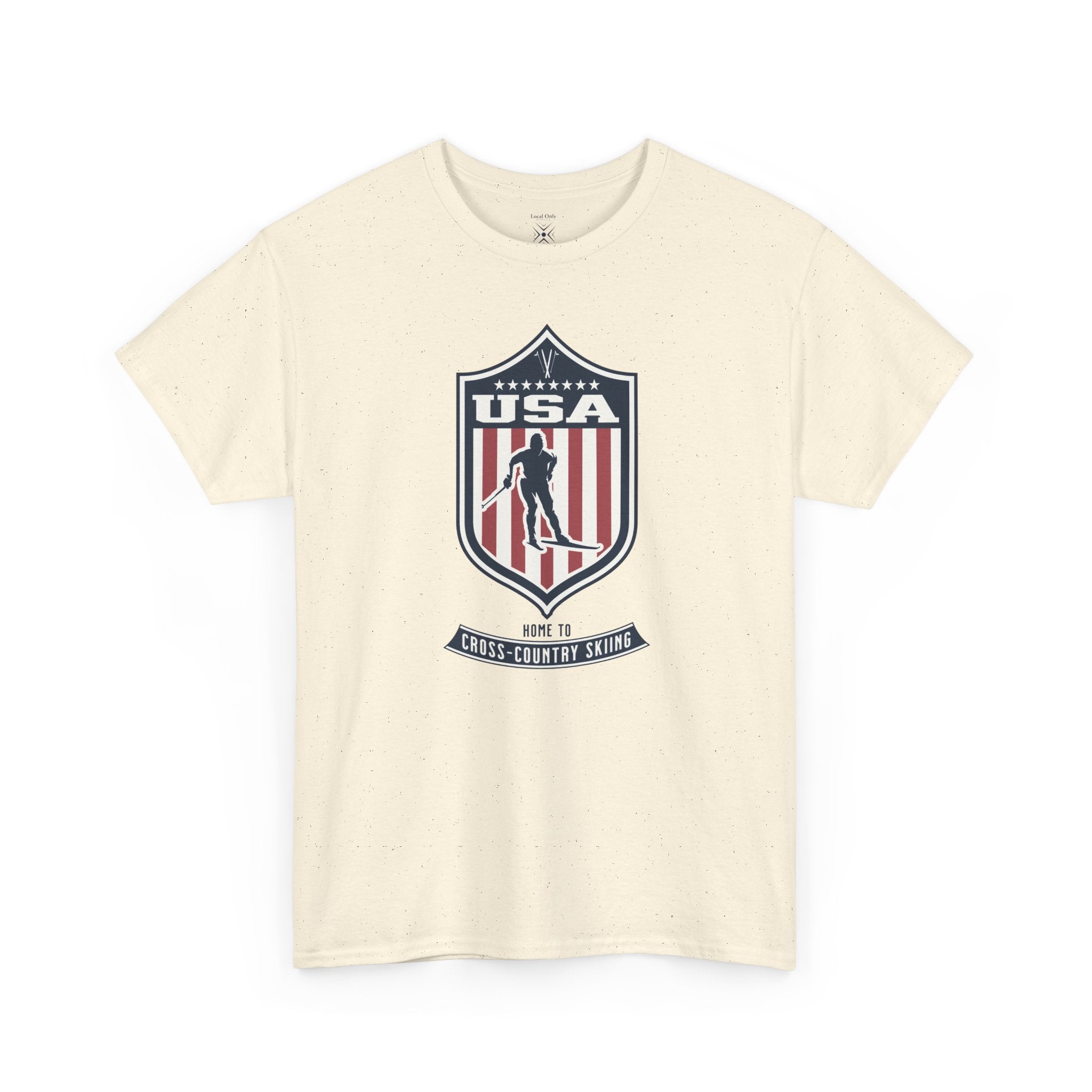 USA Home To Cross-Country Skiing Vintage Athletic T-Shirt – Navy Red White Crest Graphic