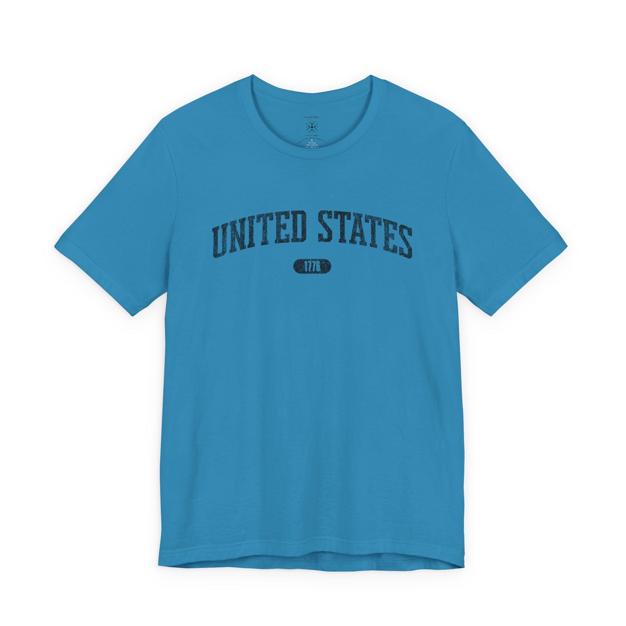 Aqua t-shirt with 'UNITED STATES 1776' in black collegiate text.