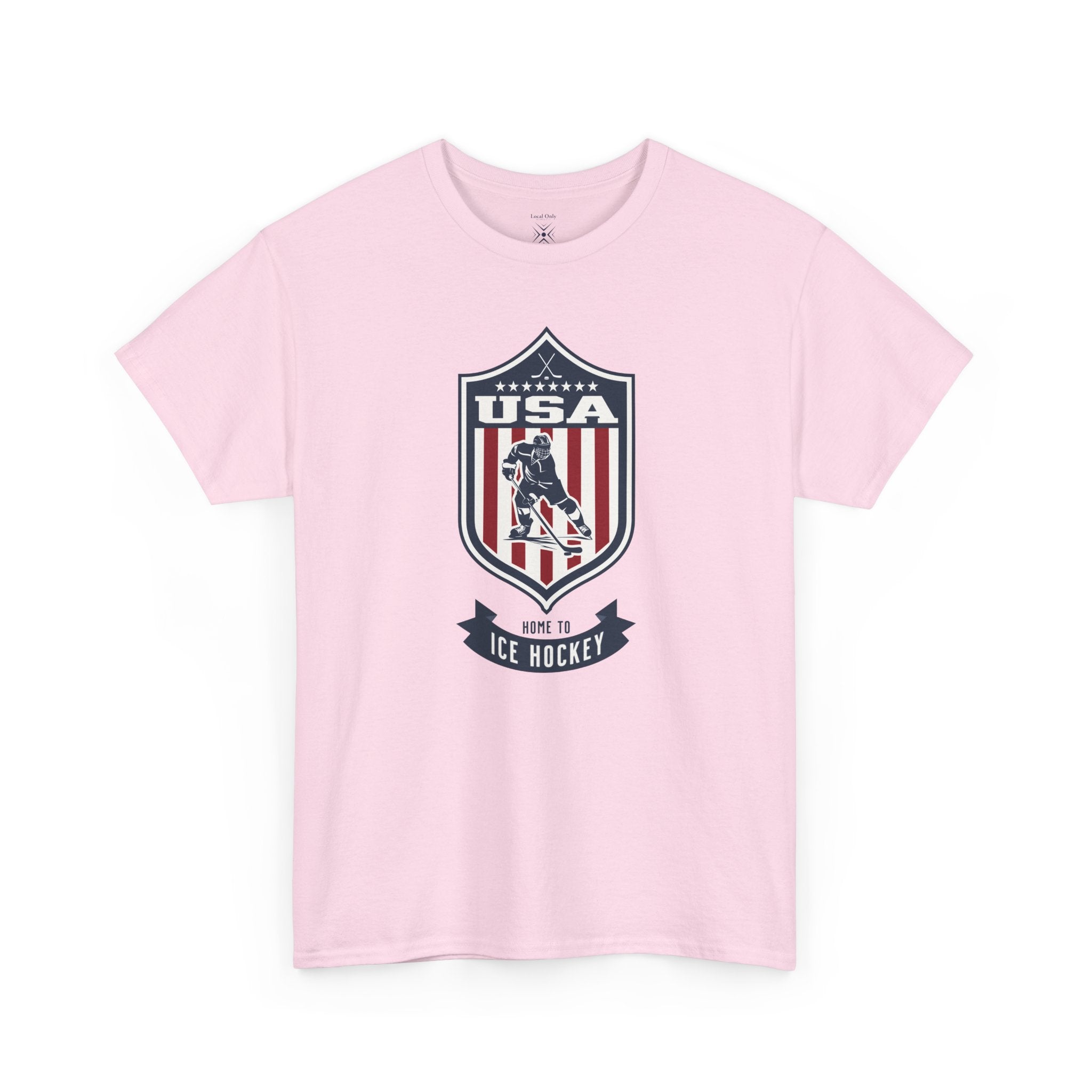 USA Home To Ice Hockey Vintage Athletic T-Shirt – Navy Red White Crest Graphic