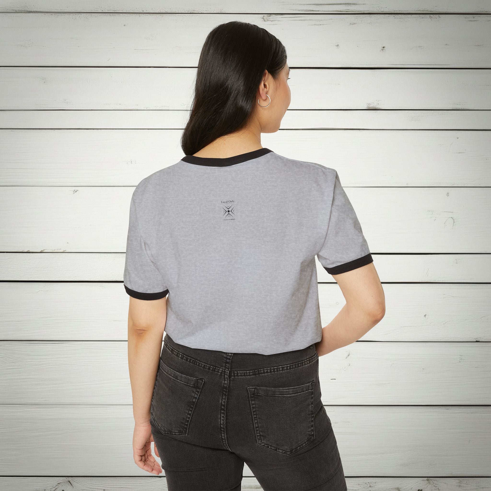 United States of America 1776 Vintage Collegiate Ringer Tee – Black Graphic – Neutrals with Black Trim