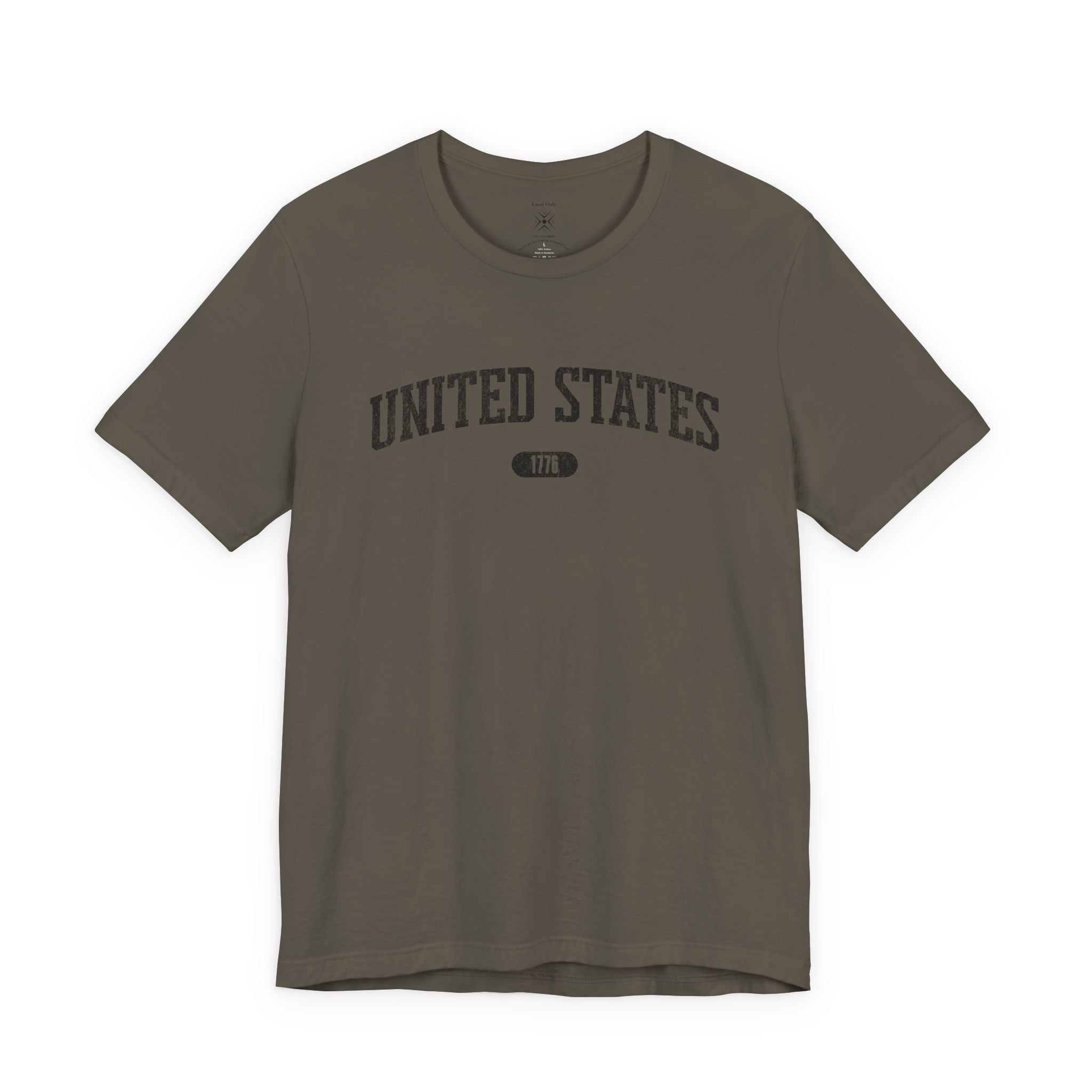Army t-shirt with 'UNITED STATES 1776' black collegiate text.