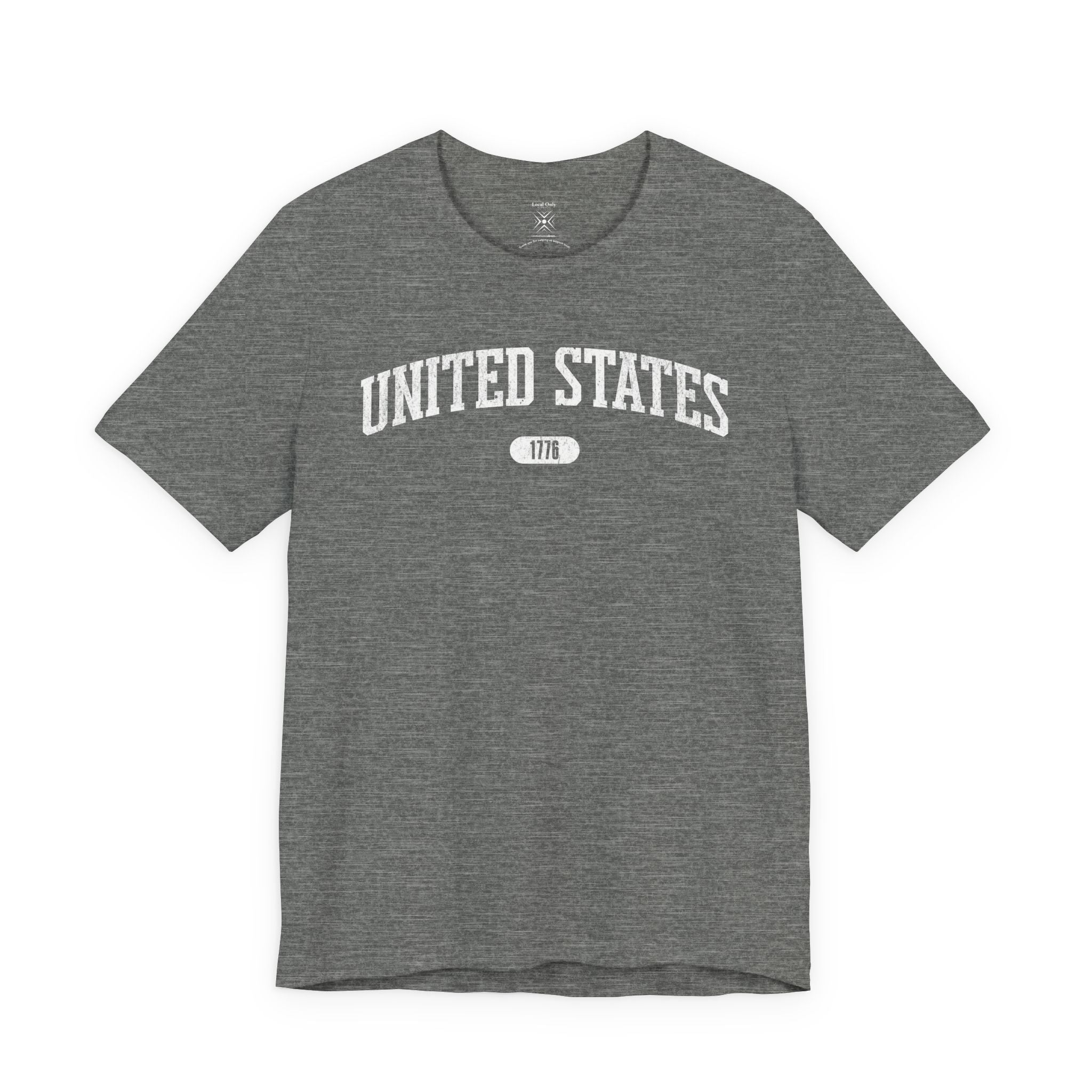 Deep Heather t-shirt with 'UNITED STATES 1776' white collegiate text.