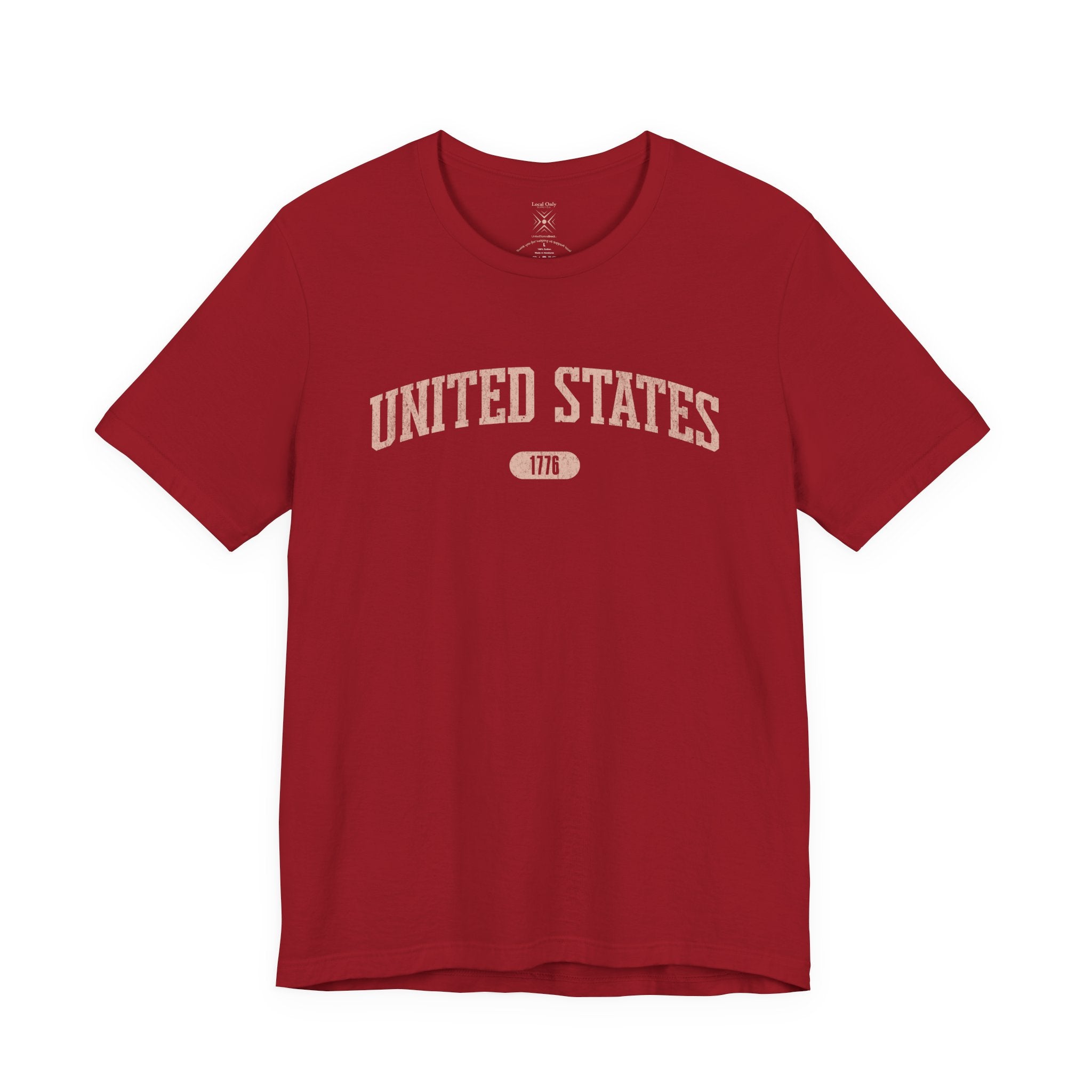 Canvas Red t-shirt with 'UNITED STATES 1776' in transcendent pink collegiate text.