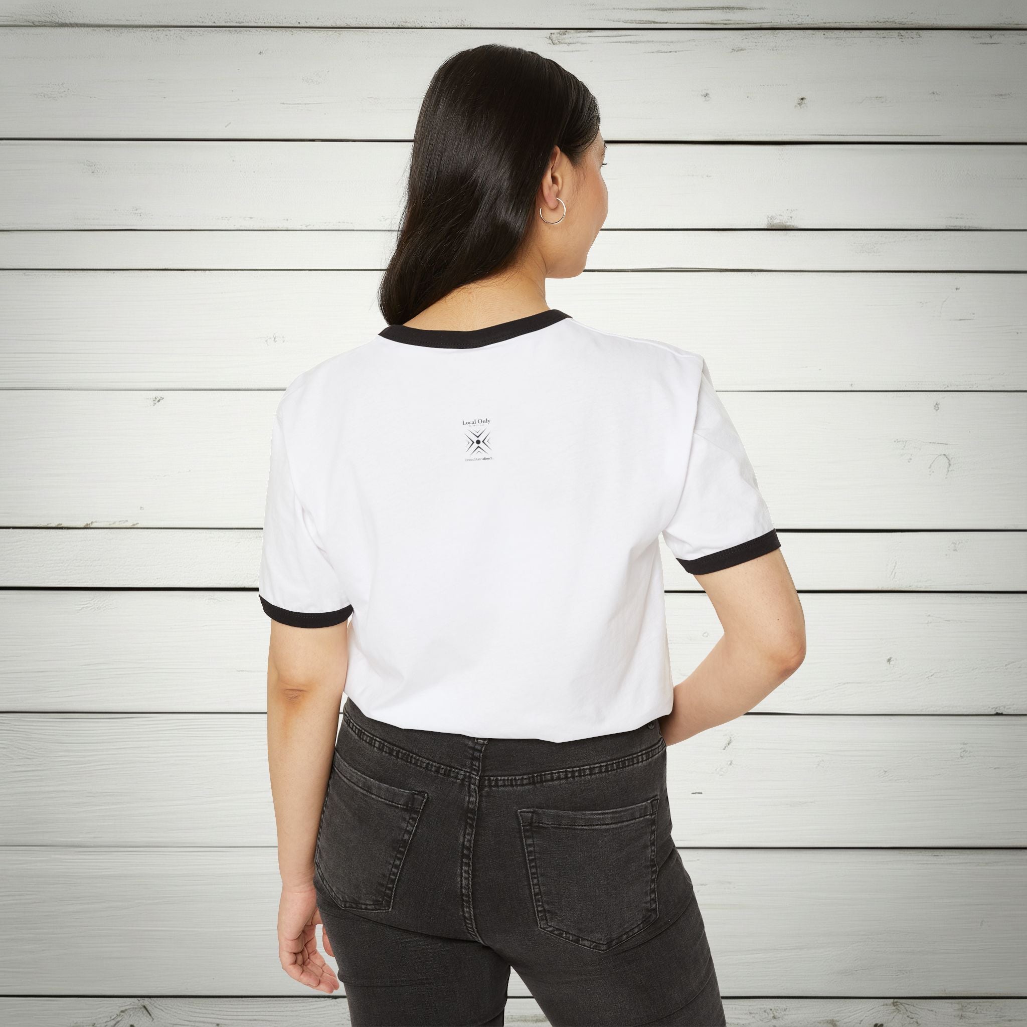 United States of America 1776 Vintage Collegiate Ringer Tee – Black Graphic – Neutrals with Black Trim