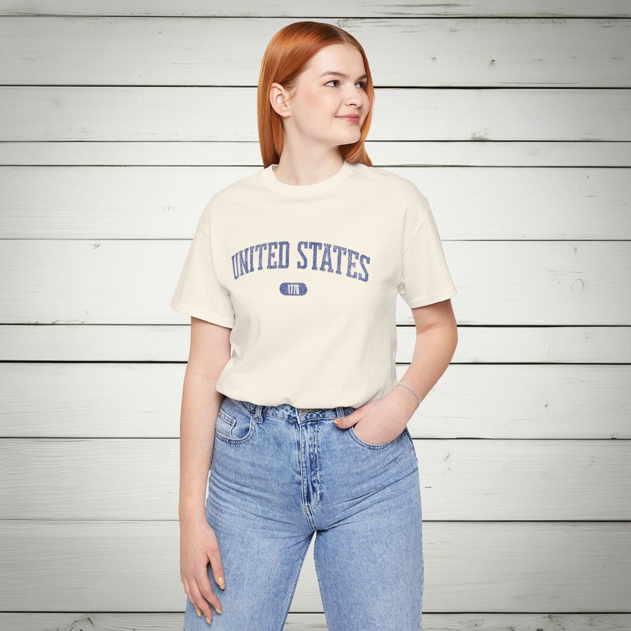 United States 1776 Vintage Collegiate Premium T-Shirt – Blue Graphic – Neutrals