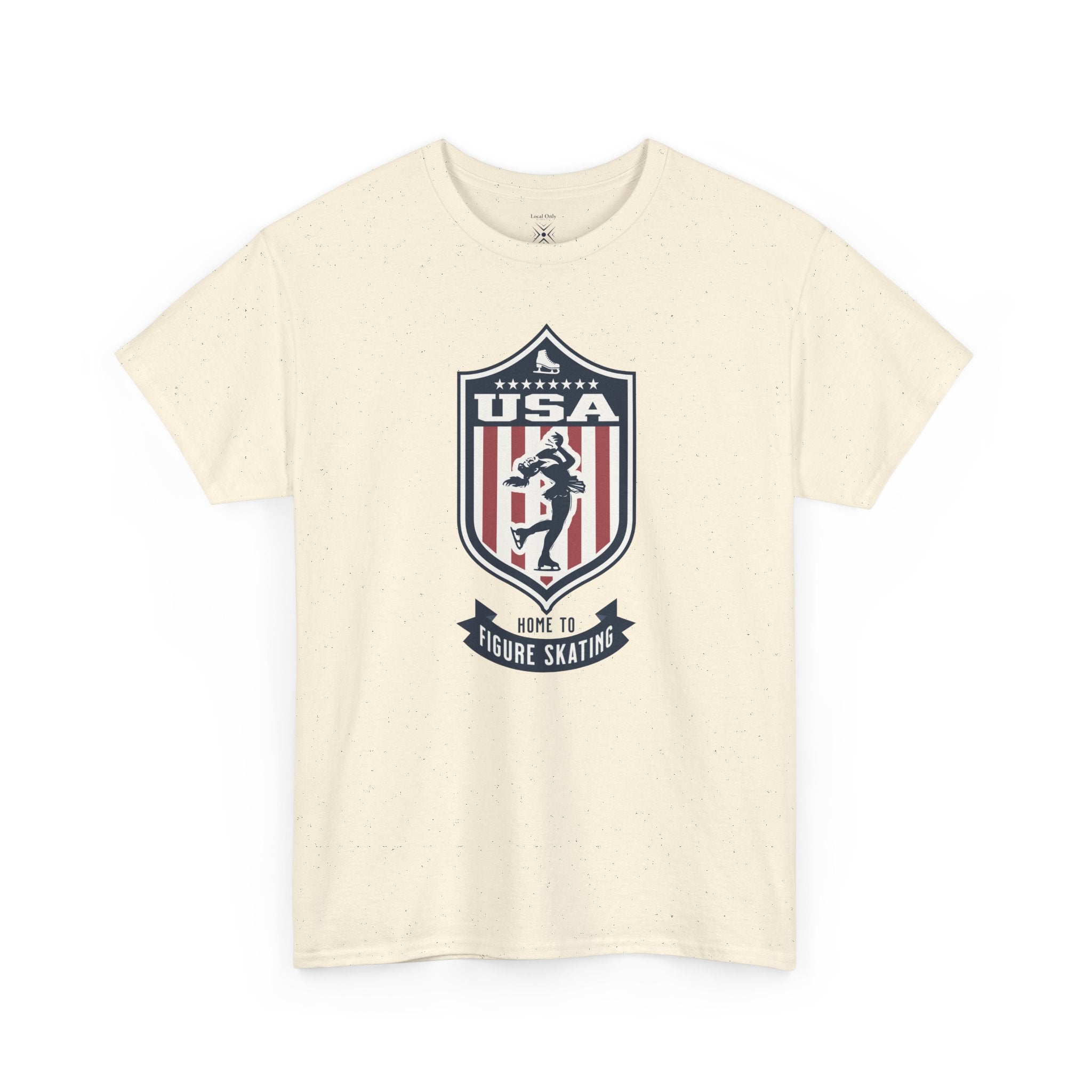 USA Home To Figure Skating Vintage Athletic T-Shirt – Navy Red White Crest Graphic