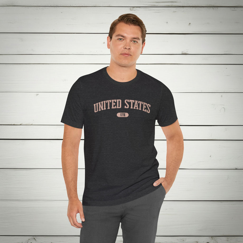 United States 1776 Vintage Collegiate Premium T-Shirt – Pink Graphic – Neutrals