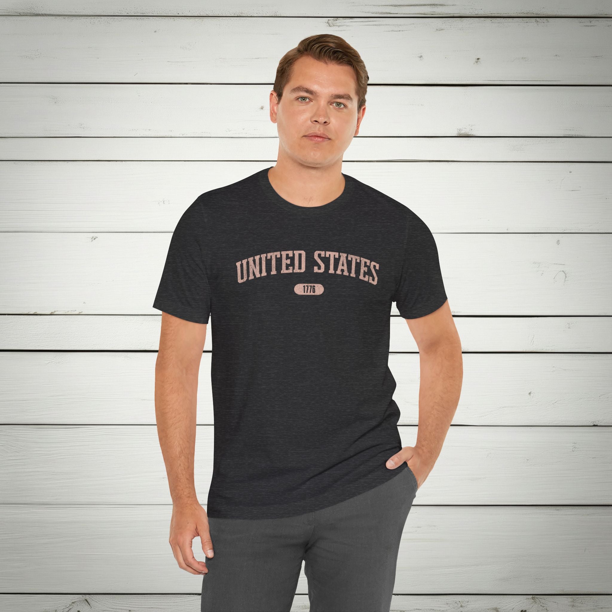 United States 1776 Vintage Collegiate Premium T-Shirt – Pink Graphic – Neutrals