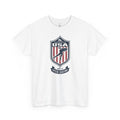 USA Home To Speed Skating Vintage Athletic T-Shirt – Navy Red White Crest Graphic