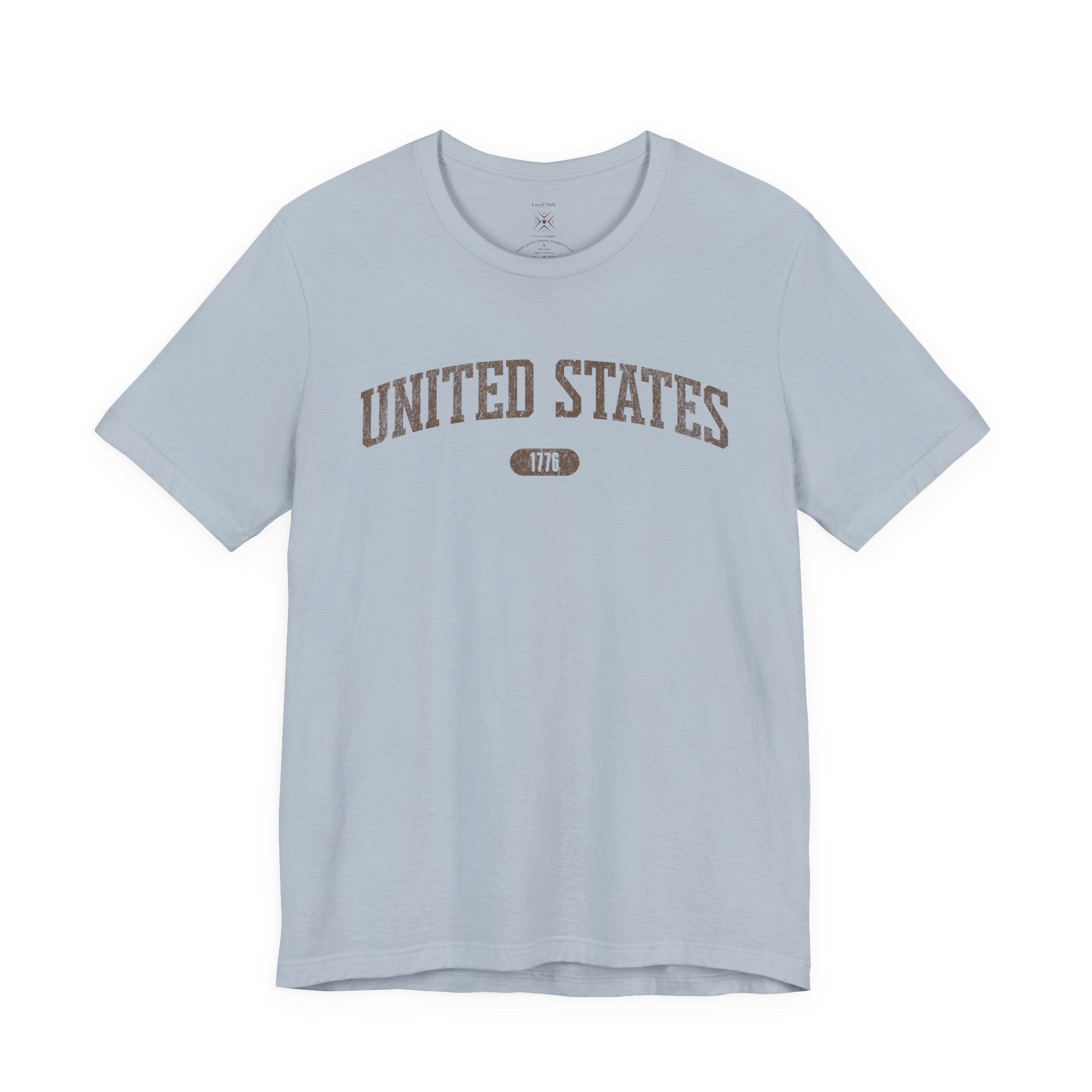 United States 1776 Vintage Collegiate T-Shirt – Brown Graphic – Colorful
