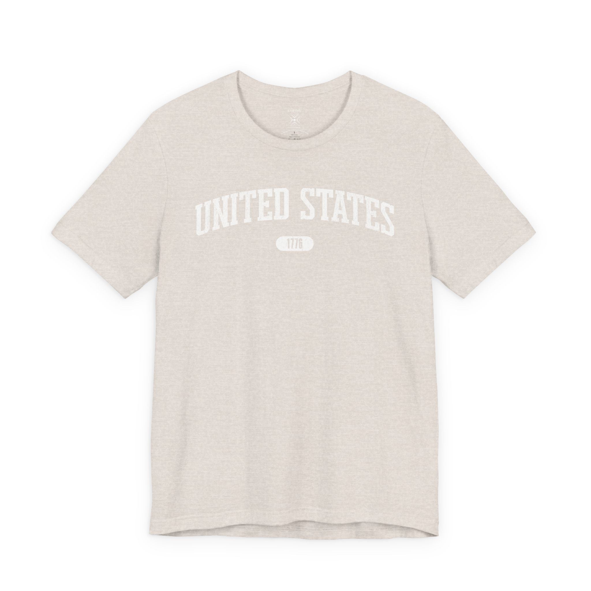 Heather Dust t-shirt with 'UNITED STATES 1776' white collegiate text.