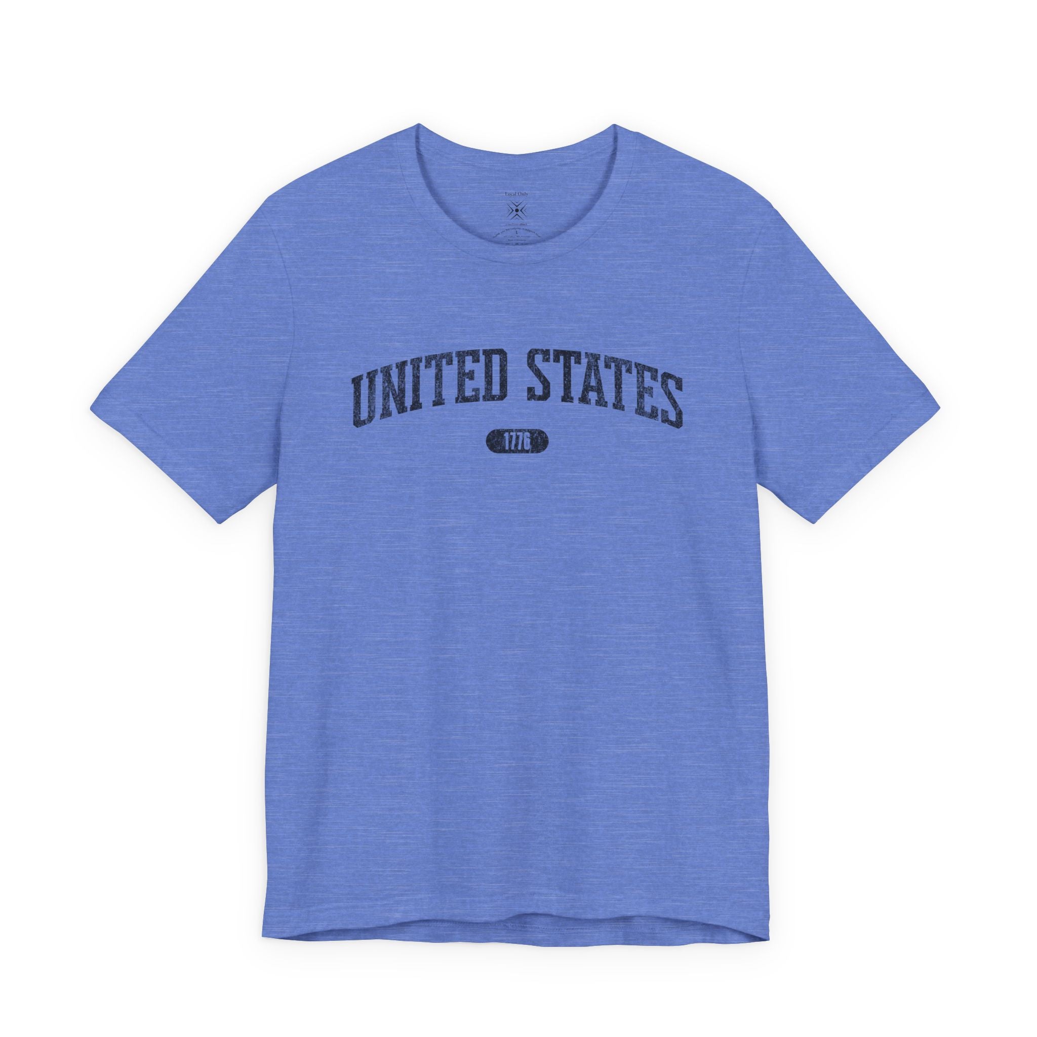 Heather Columbia Blue t-shirt with 'UNITED STATES 1776' in black collegiate text.
