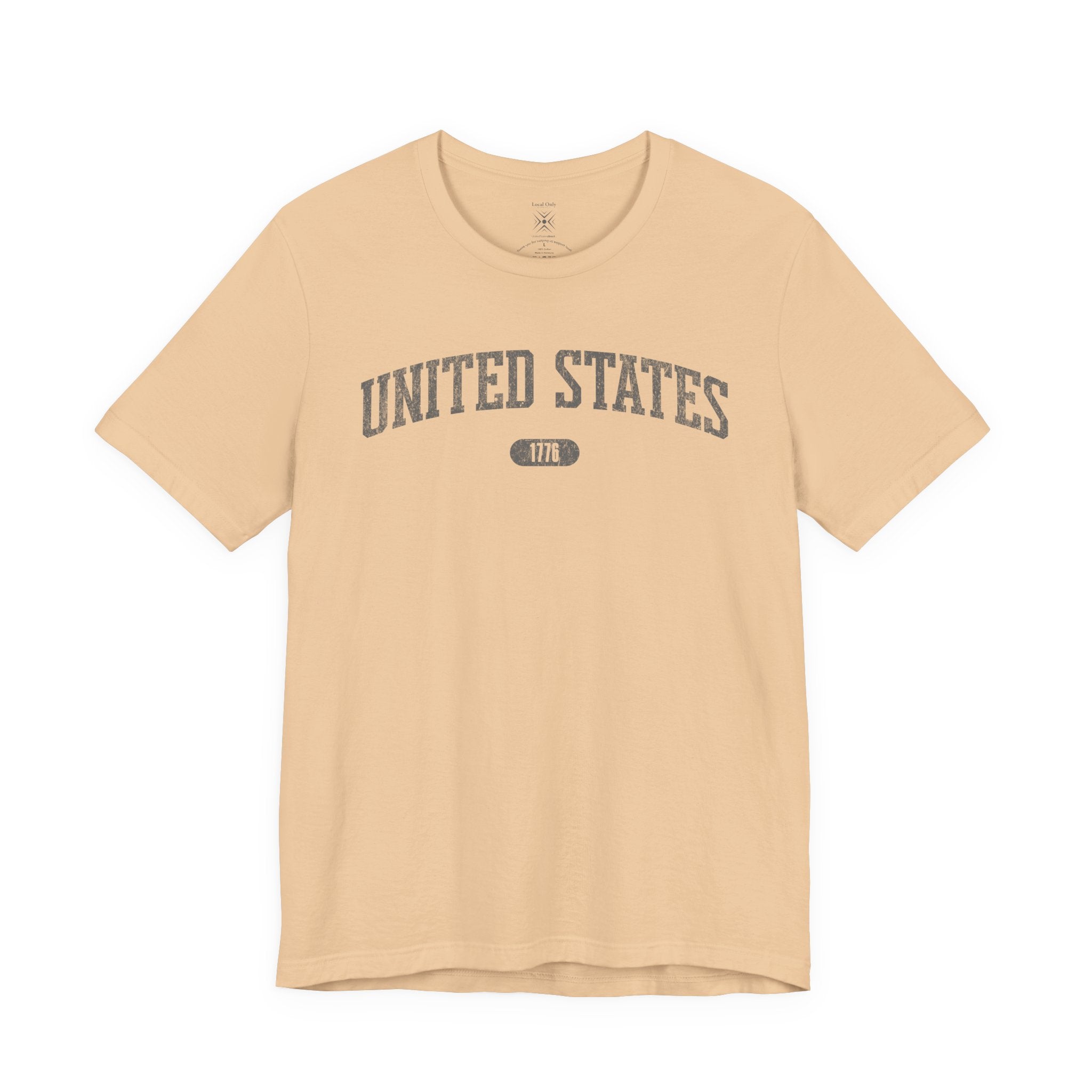 Sand Dune t-shirt with 'UNITED STATES 1776' in gray collegiate text.