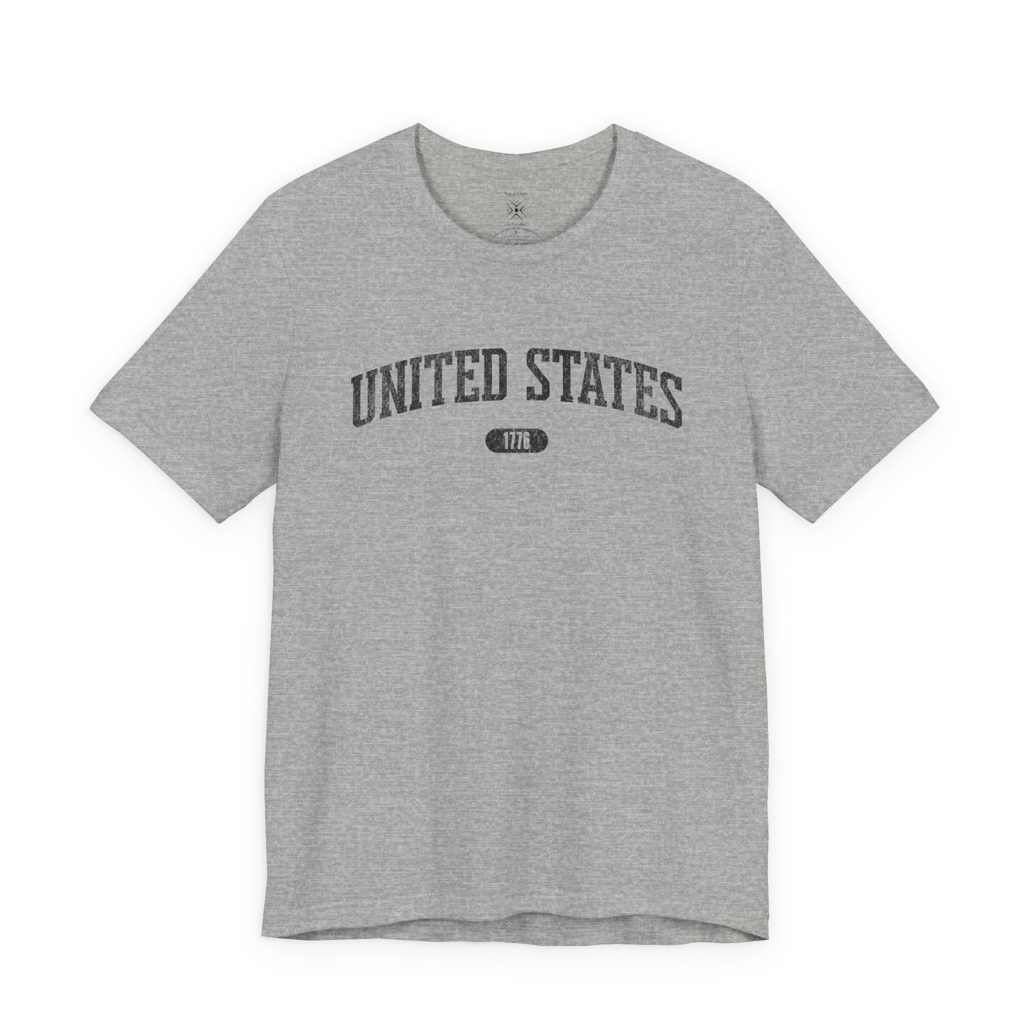 Athletic Heather t-shirt with 'UNITED STATES 1776' black collegiate text.