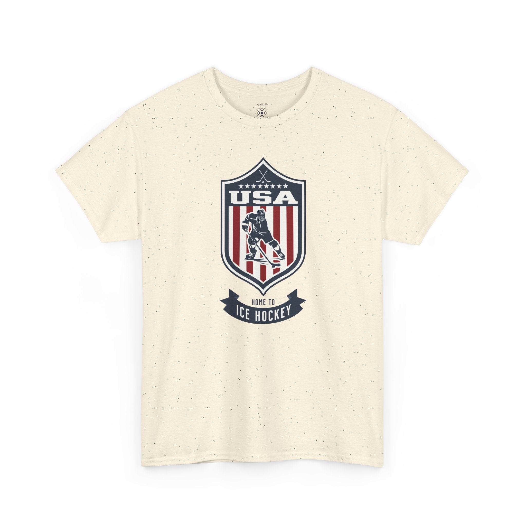 USA Home To Ice Hockey Vintage Athletic T-Shirt – Navy Red White Crest Graphic