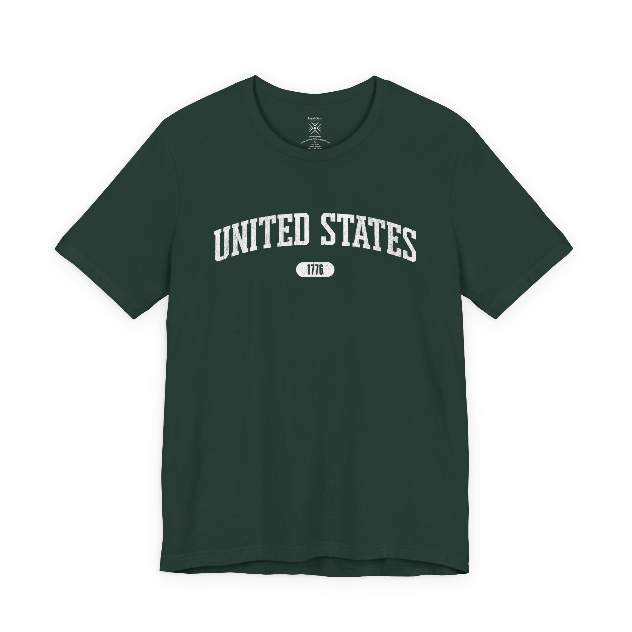 Forest t-shirt with 'UNITED STATES 1776' white collegiate text.