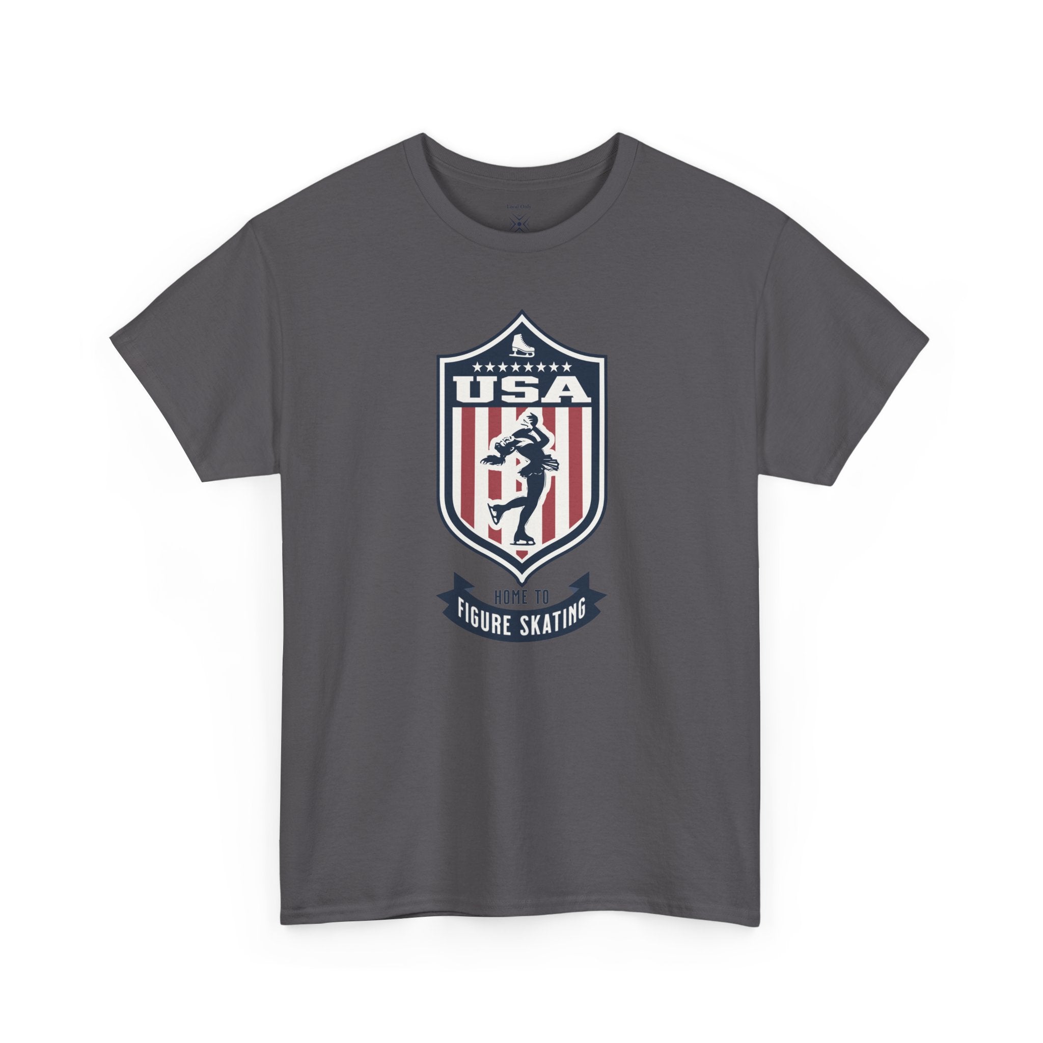 USA Home To Figure Skating Vintage Athletic T-Shirt – Navy Red White Crest Graphic