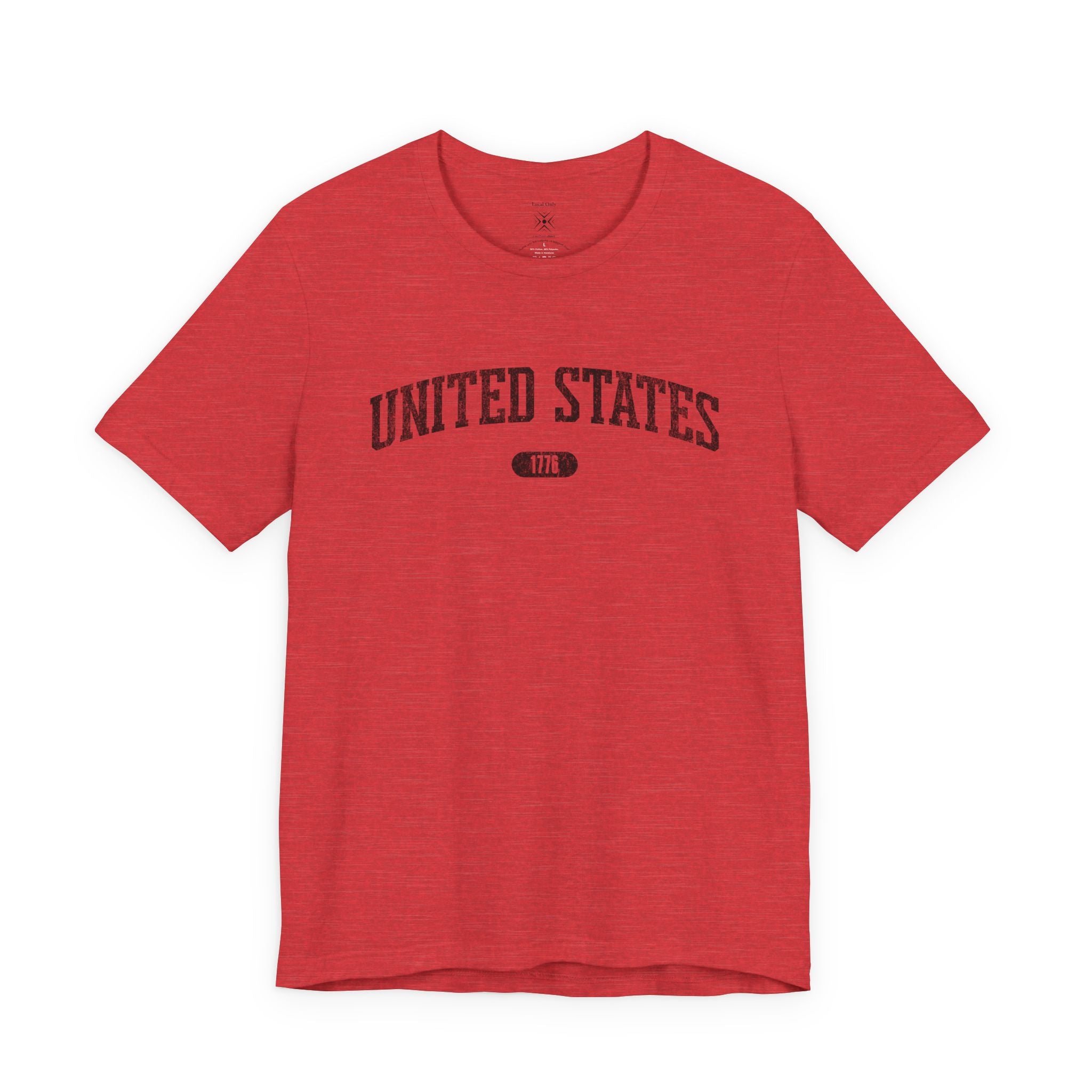 Heather Red t-shirt with 'UNITED STATES 1776' in black collegiate text.