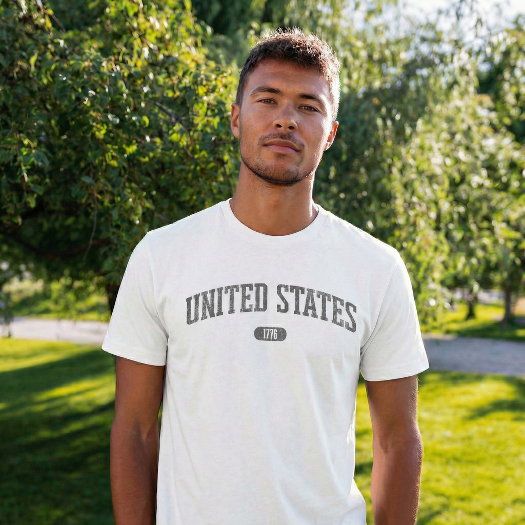 United States 1776 Vintage Collegiate Premium T-Shirt – Gray Graphic – Neutrals