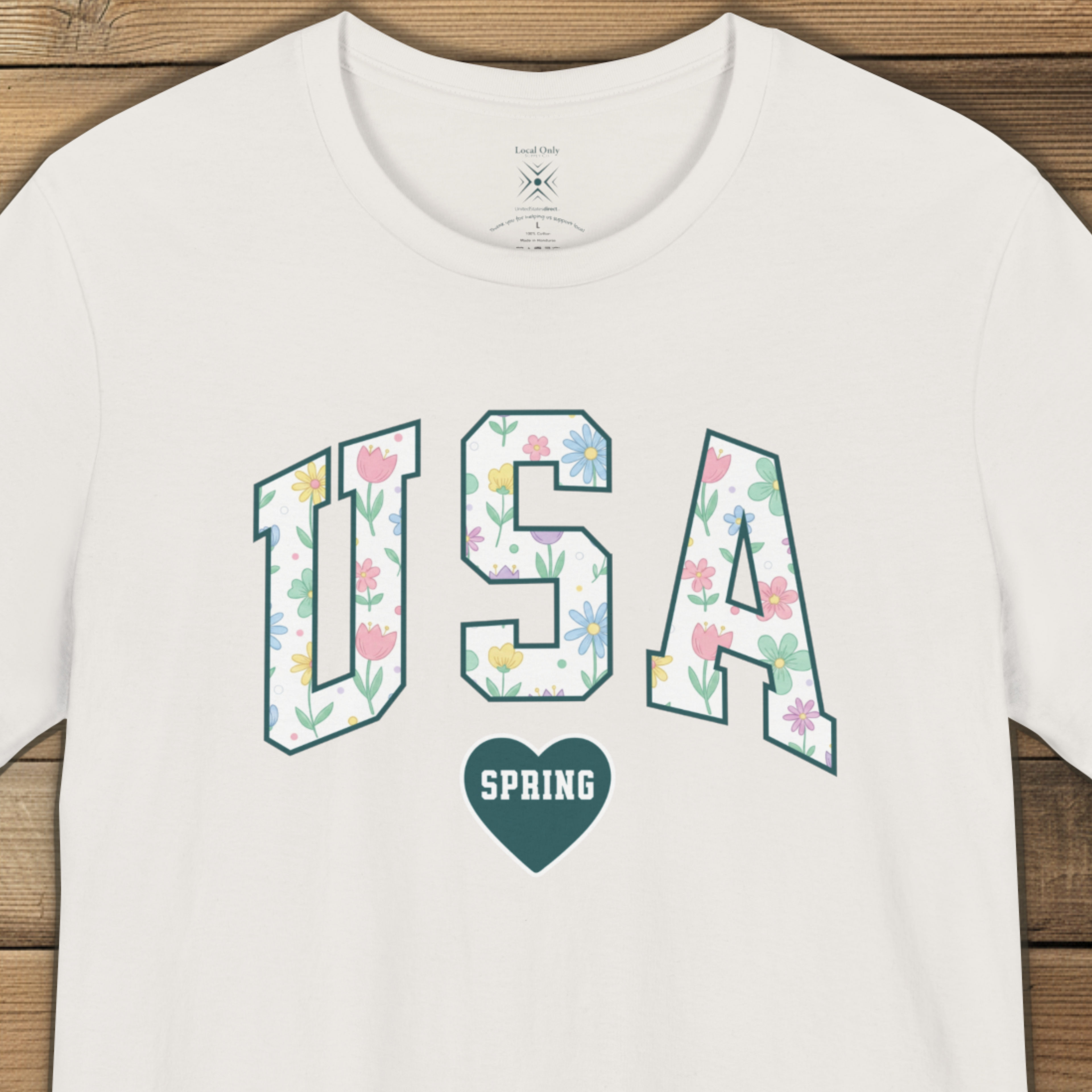 USA Love Spring Floral Varsity Graphic Tee – Transformative Teal