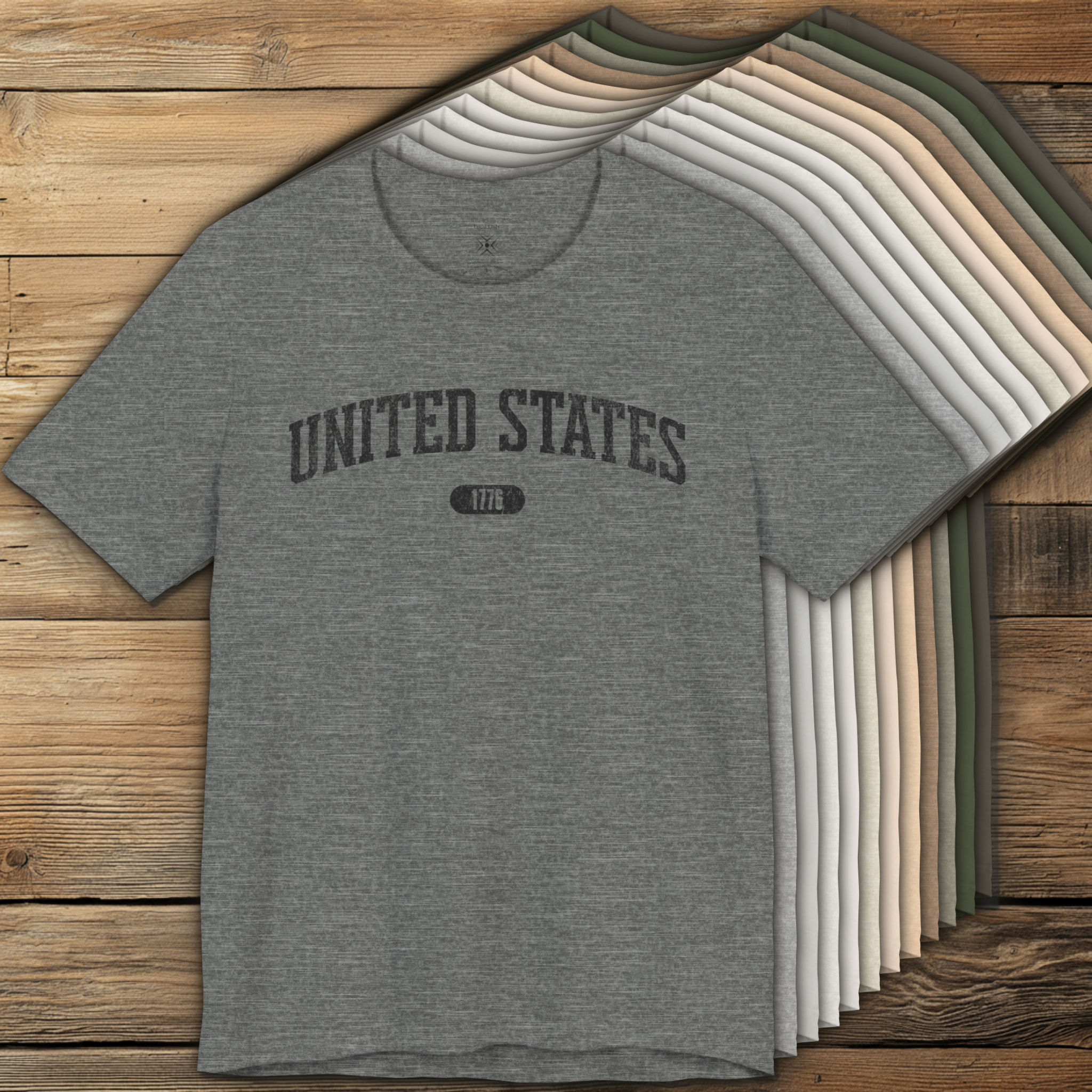 Color options for premium varsity tees with 'UNITED STATES 1776' in black.
