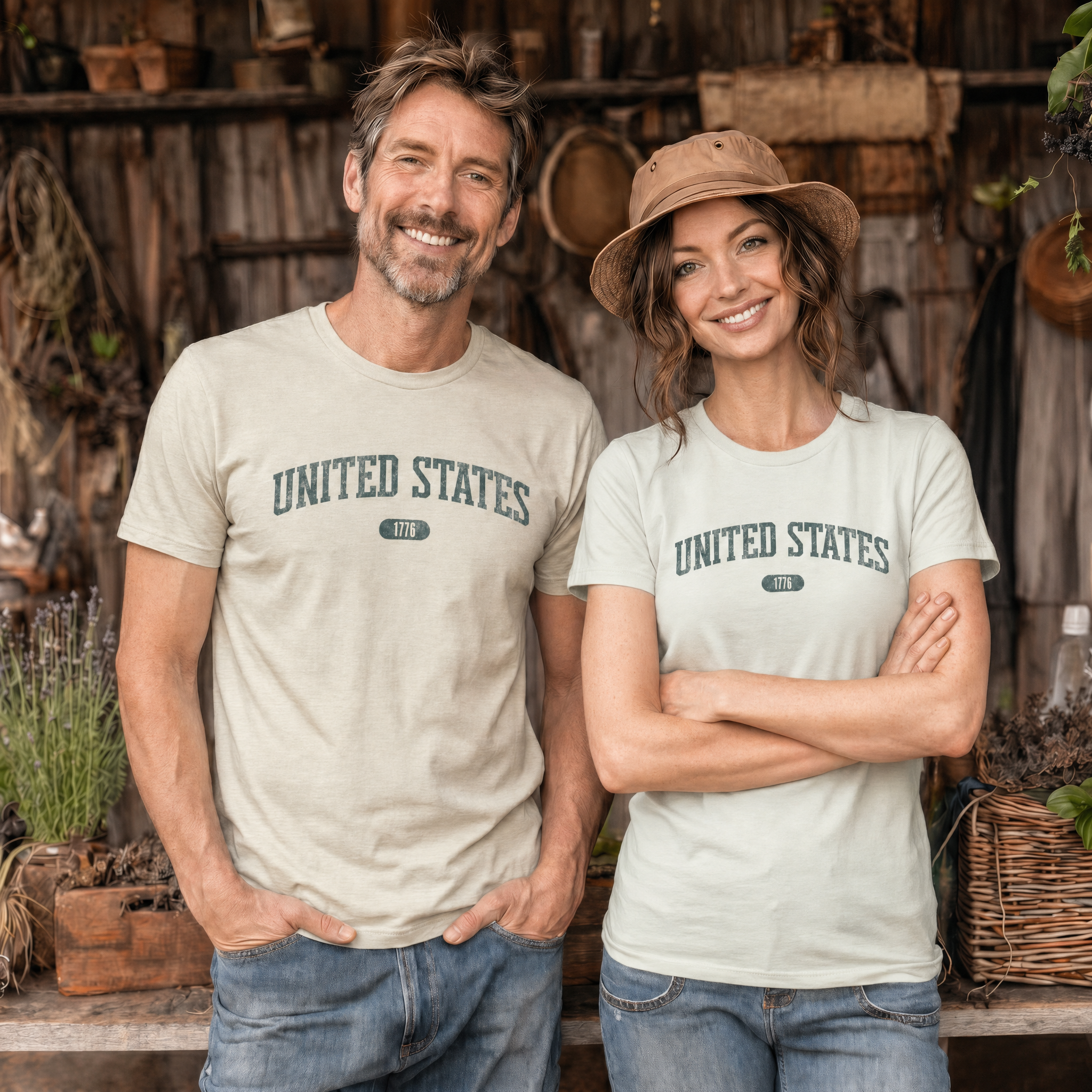 United States 1776 Vintage Collegiate Premium T-Shirt – Teal Graphic – Neutrals