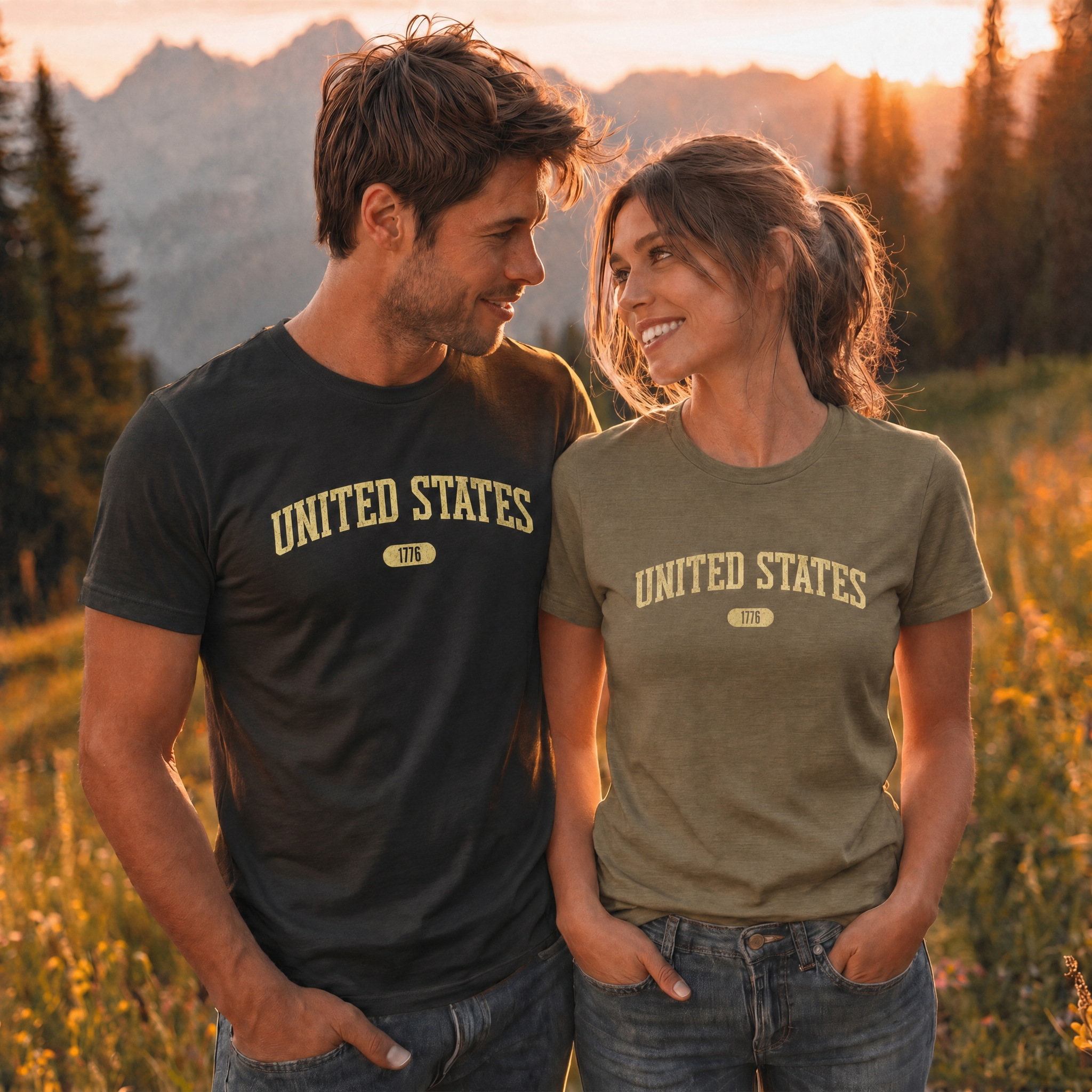 United States 1776 Vintage Collegiate Premium T-Shirt – Yellow Graphic – Neutrals