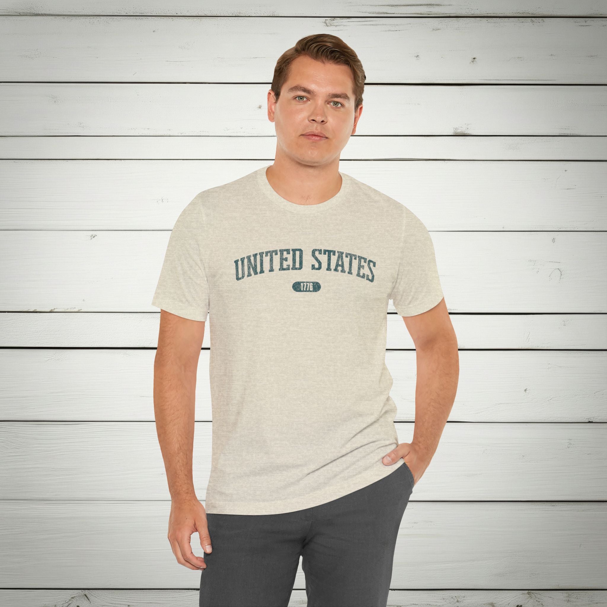 United States 1776 Vintage Collegiate Premium T-Shirt – Teal Graphic – Neutrals
