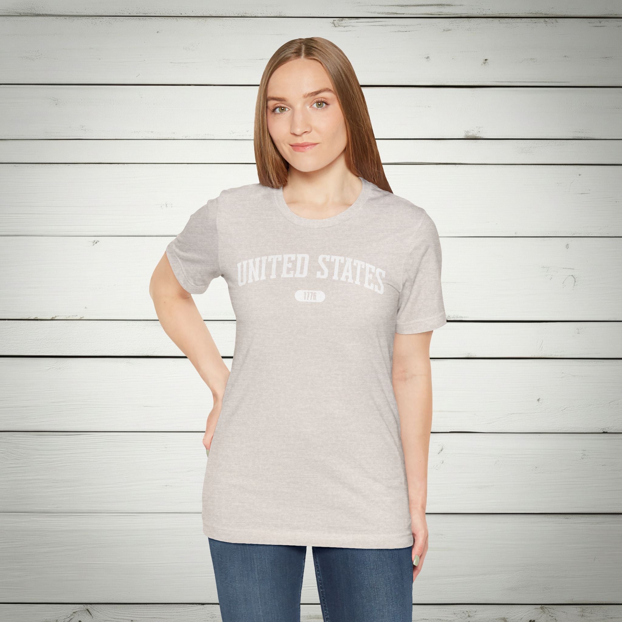 United States 1776 Vintage Collegiate Premium T-Shirt – White Graphic – Neutrals