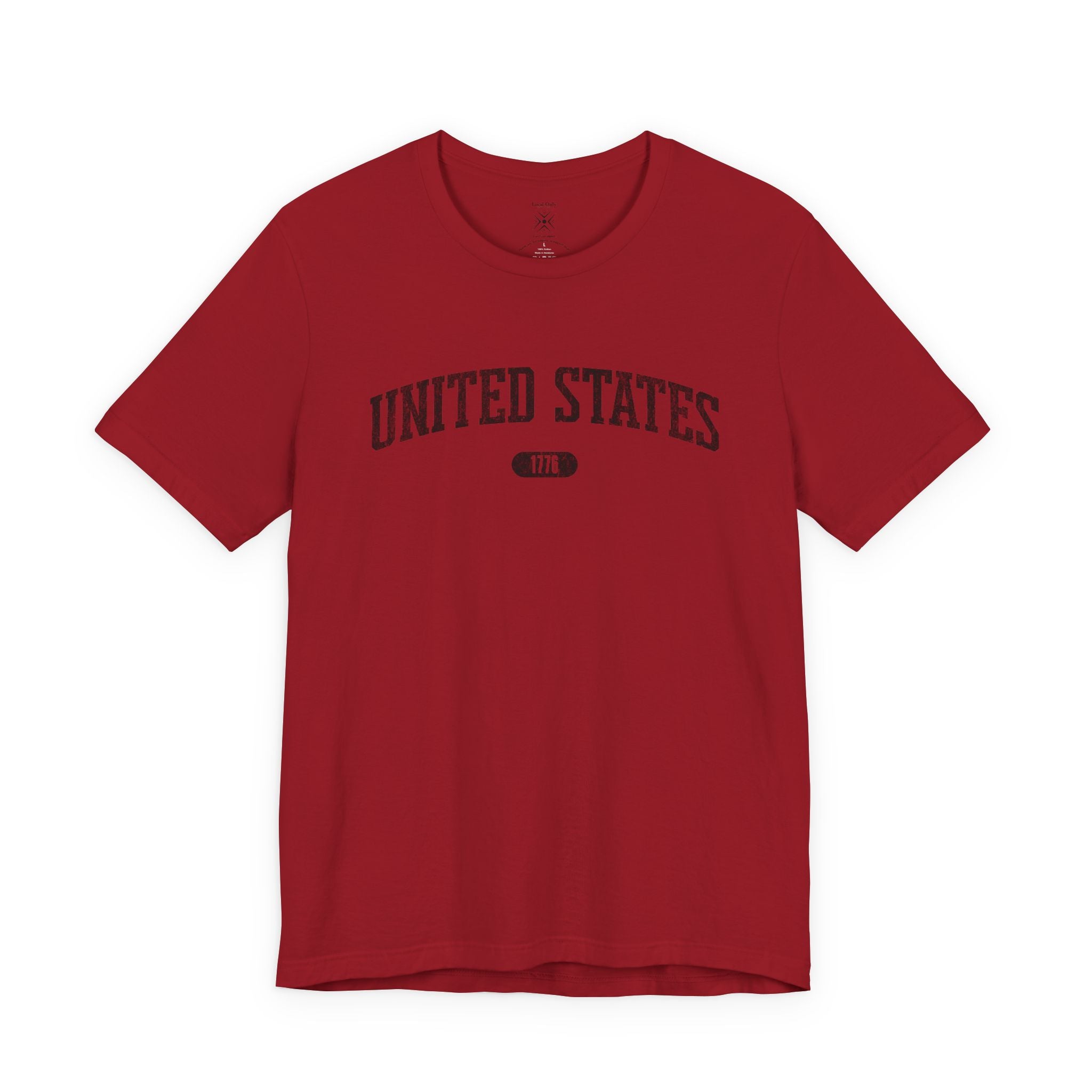 Canvas Red t-shirt with 'UNITED STATES 1776' in black collegiate text.